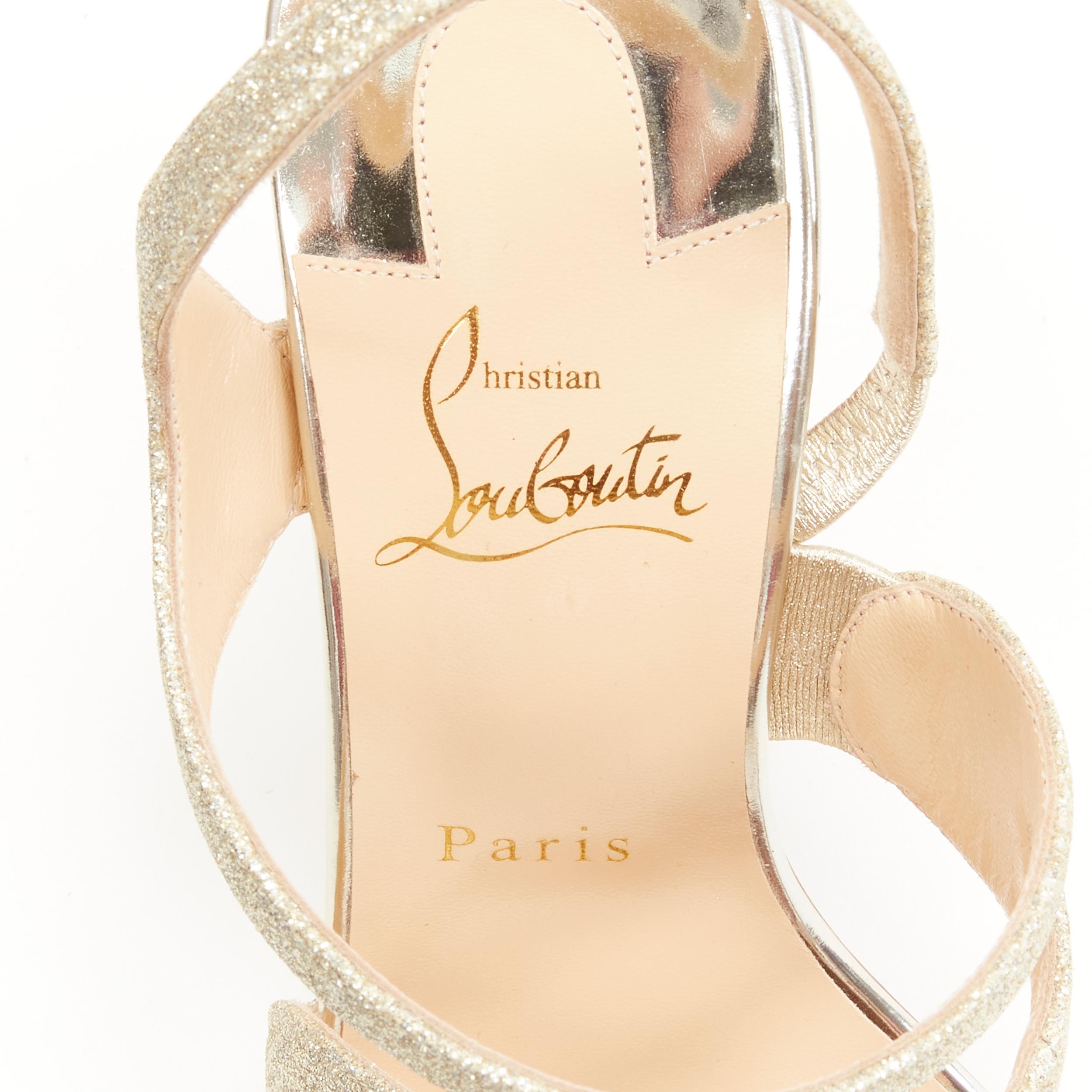 new CHRISTIAN LOUBOUTIN gold glitter swirly strap sling high heel sandal EU37.5 1