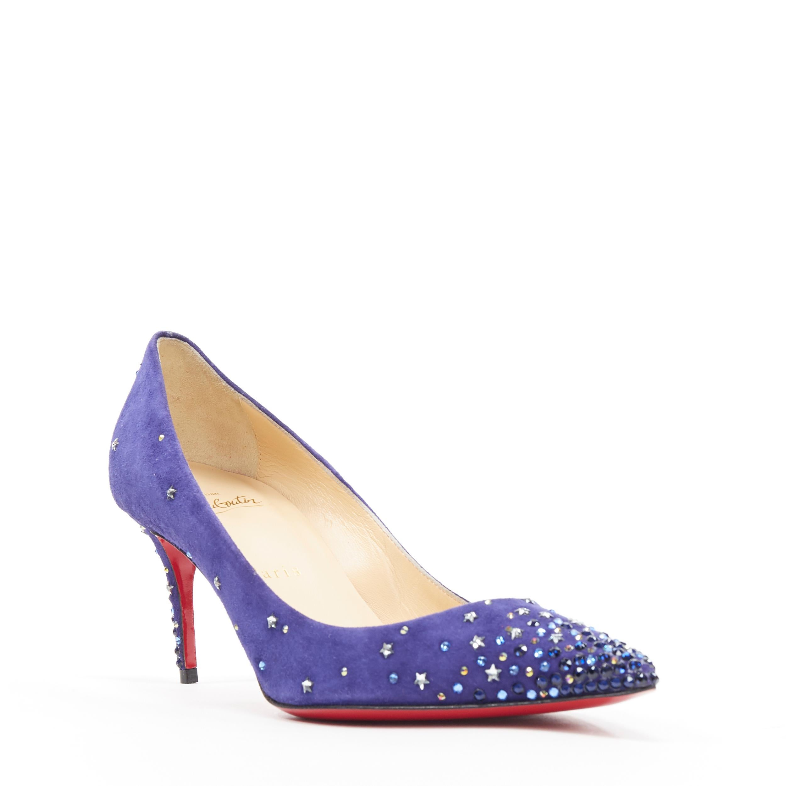 nuevo CHRISTIAN LOUBOUTIN Gravitanita 70 azul ante estrella strass cristal EU37.5 Azul