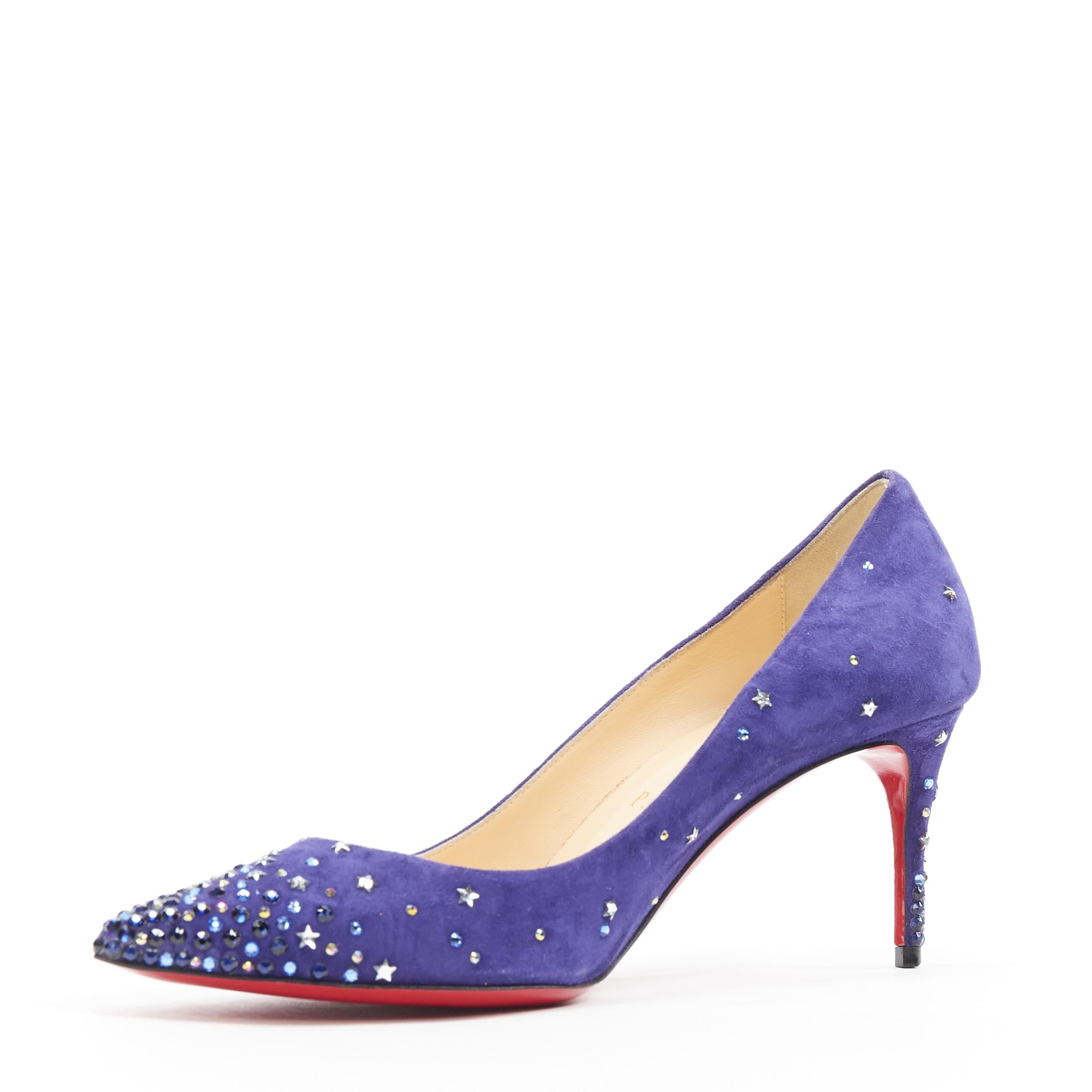 new CHRISTIAN LOUBOUTIN Gravitanita 70 blue suede star strass crystal EU37.5 In New Condition In Hong Kong, NT