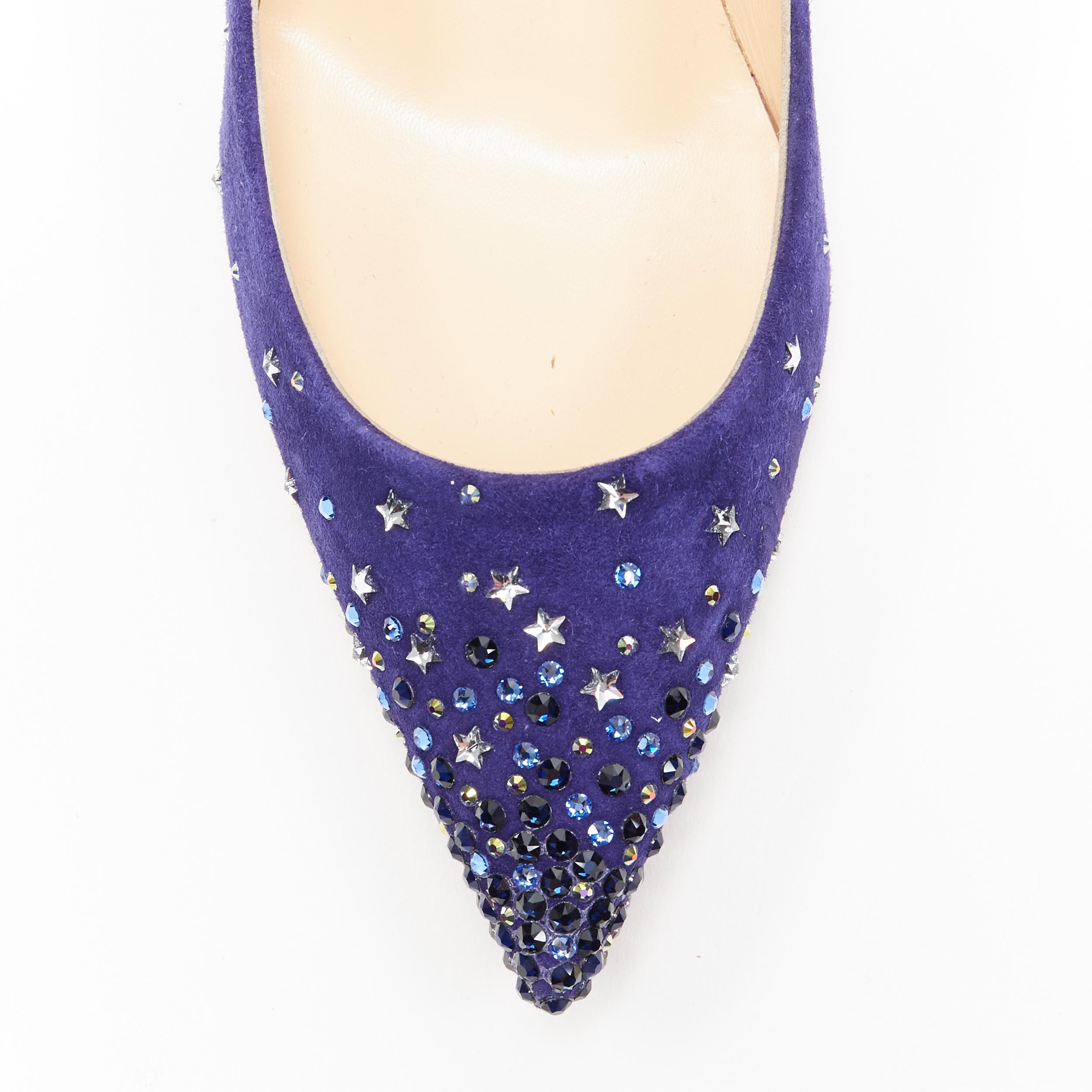 new CHRISTIAN LOUBOUTIN Gravitanita 70 blue suede star strass crystal EU37.5 2