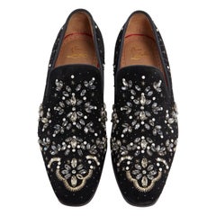 nouveau CHRISTIAN LOUBOUTIN Gwaliorissimo Flat noir strass brodé mocassin EU41