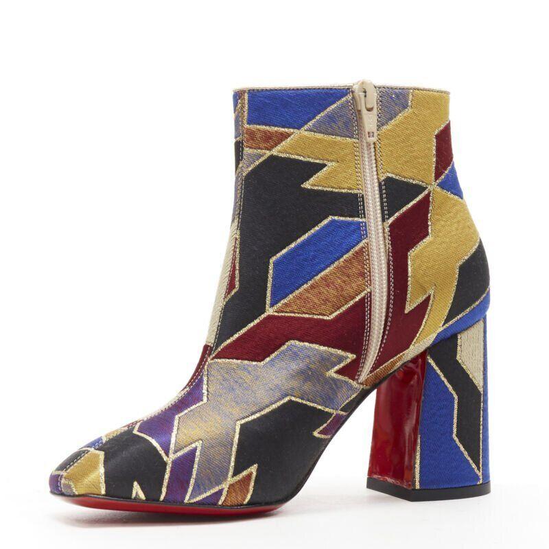 new CHRISTIAN LOUBOUTIN Hilconico 85 gold geometric jacquard ankle bootie EU36 In New Condition In Hong Kong, NT