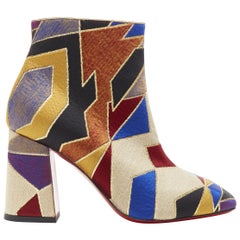 new CHRISTIAN LOUBOUTIN Hilconico 85 gold geometric jacquard ankle bootie EU36