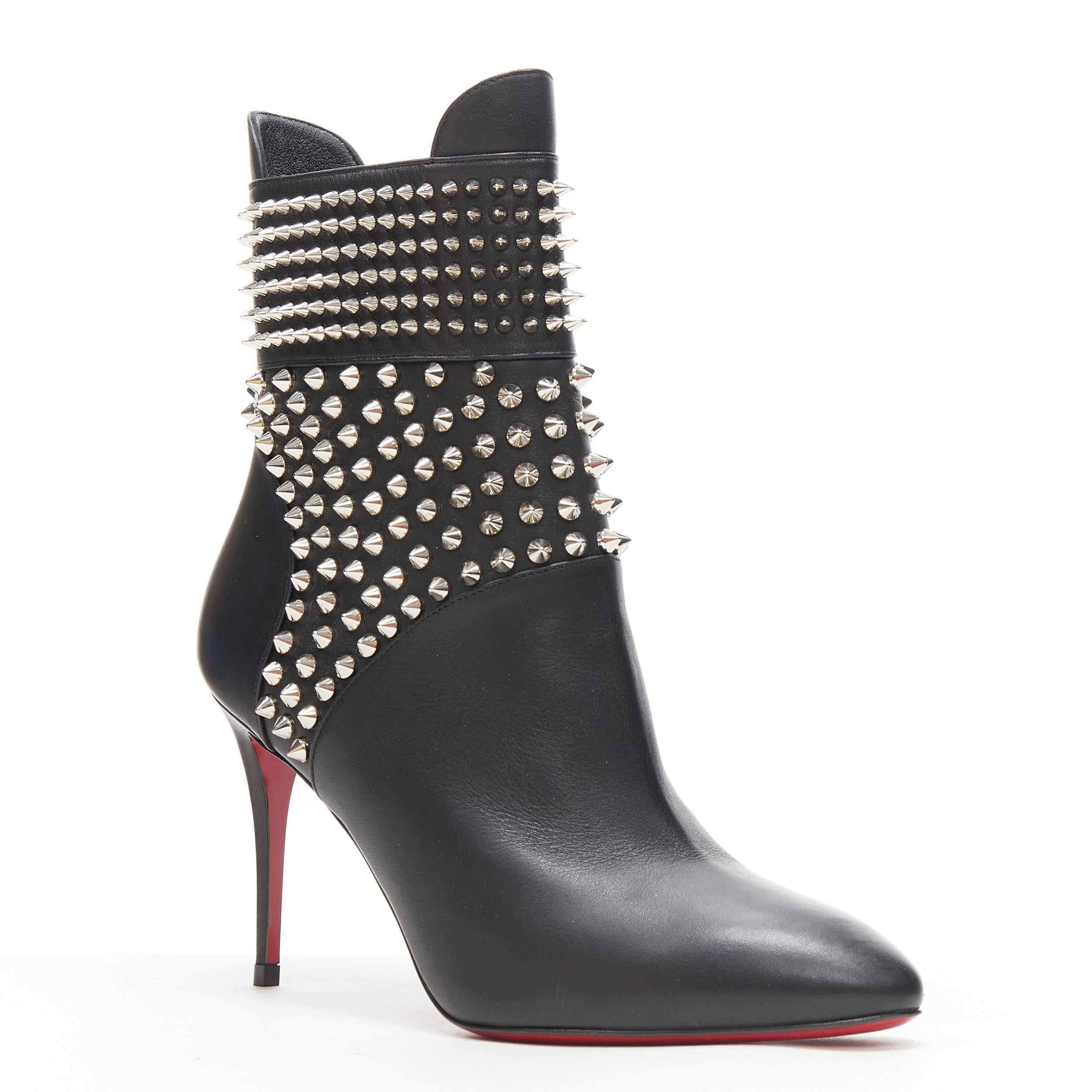 new CHRISTIAN LOUBOUTIN Hongroise black leather spike stud punk bootie EU37 Reference: TGAS/B01058 
Brand: Christian Louboutin 
Designer: Christian Louboutin 
Material: Leather 
Color: Black 
Pattern: Solid 
Closure: Zip 
Extra Detail: Hongroise
