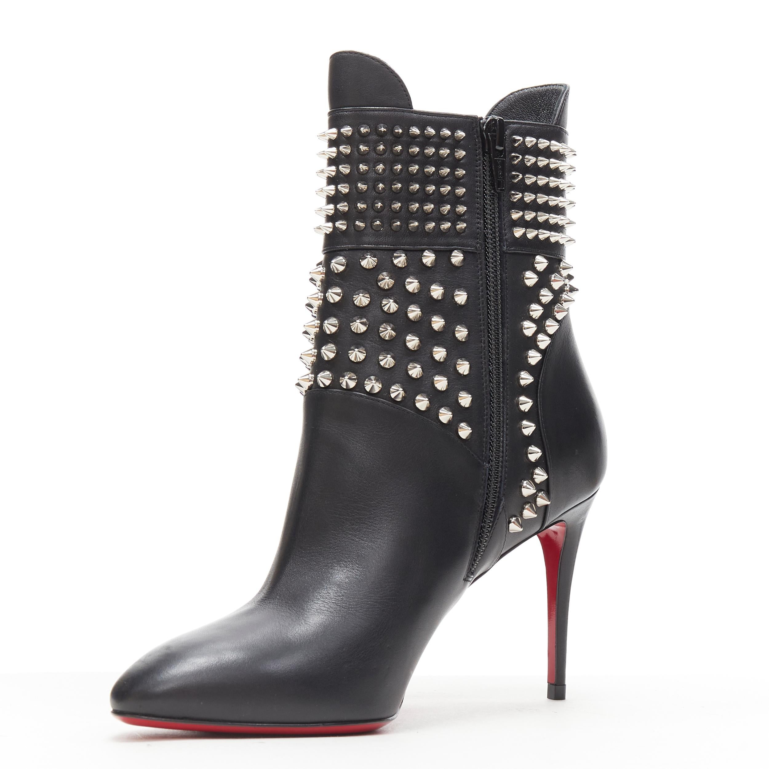 new CHRISTIAN LOUBOUTIN Hongroise black leather spike stud punk bootie EU37 In New Condition In Hong Kong, NT