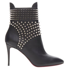 new CHRISTIAN LOUBOUTIN Hongroise black leather spike stud punk bootie EU37