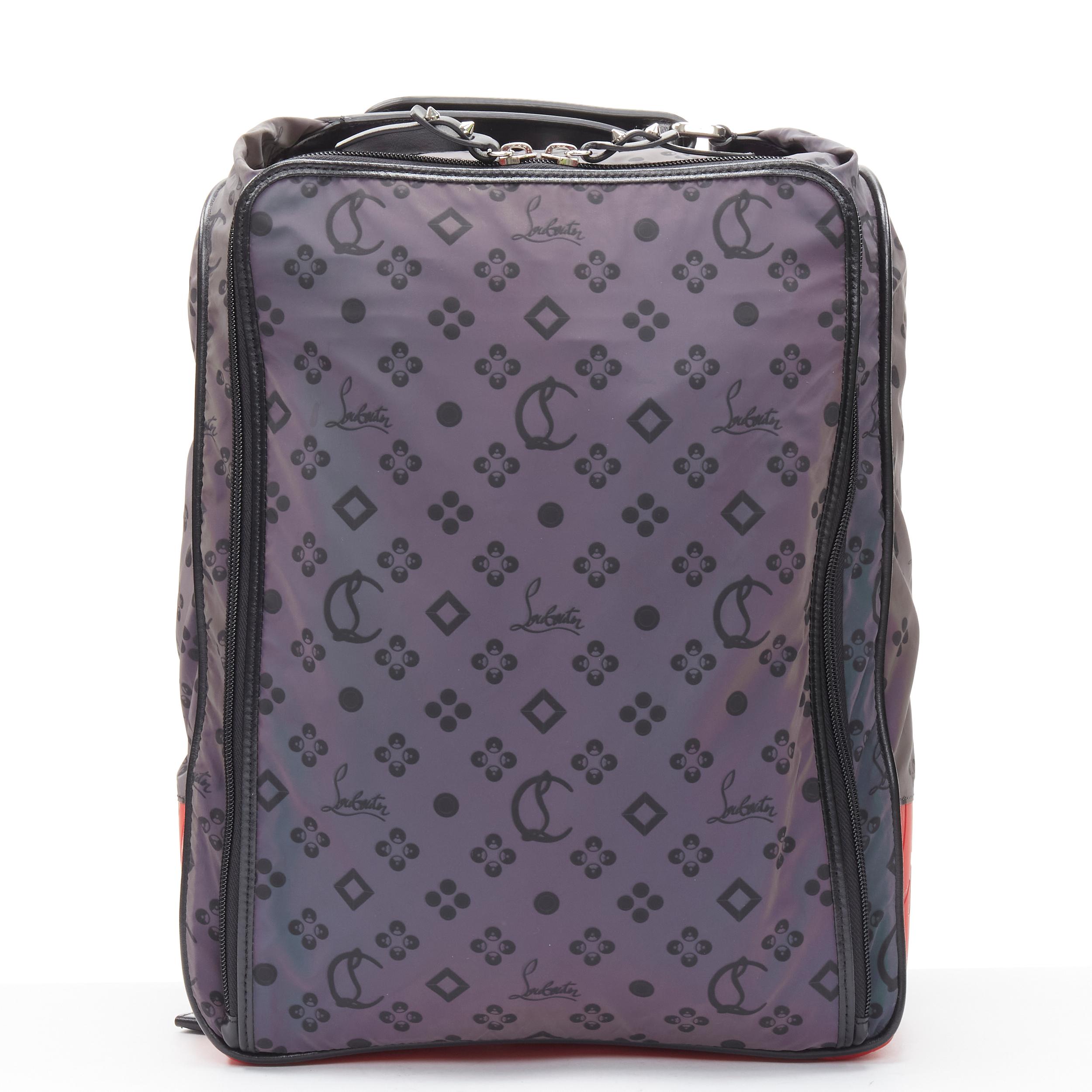Gray new CHRISTIAN LOUBOUTIN Hop N Zip Nylon Reflex purple nylon backpack bag