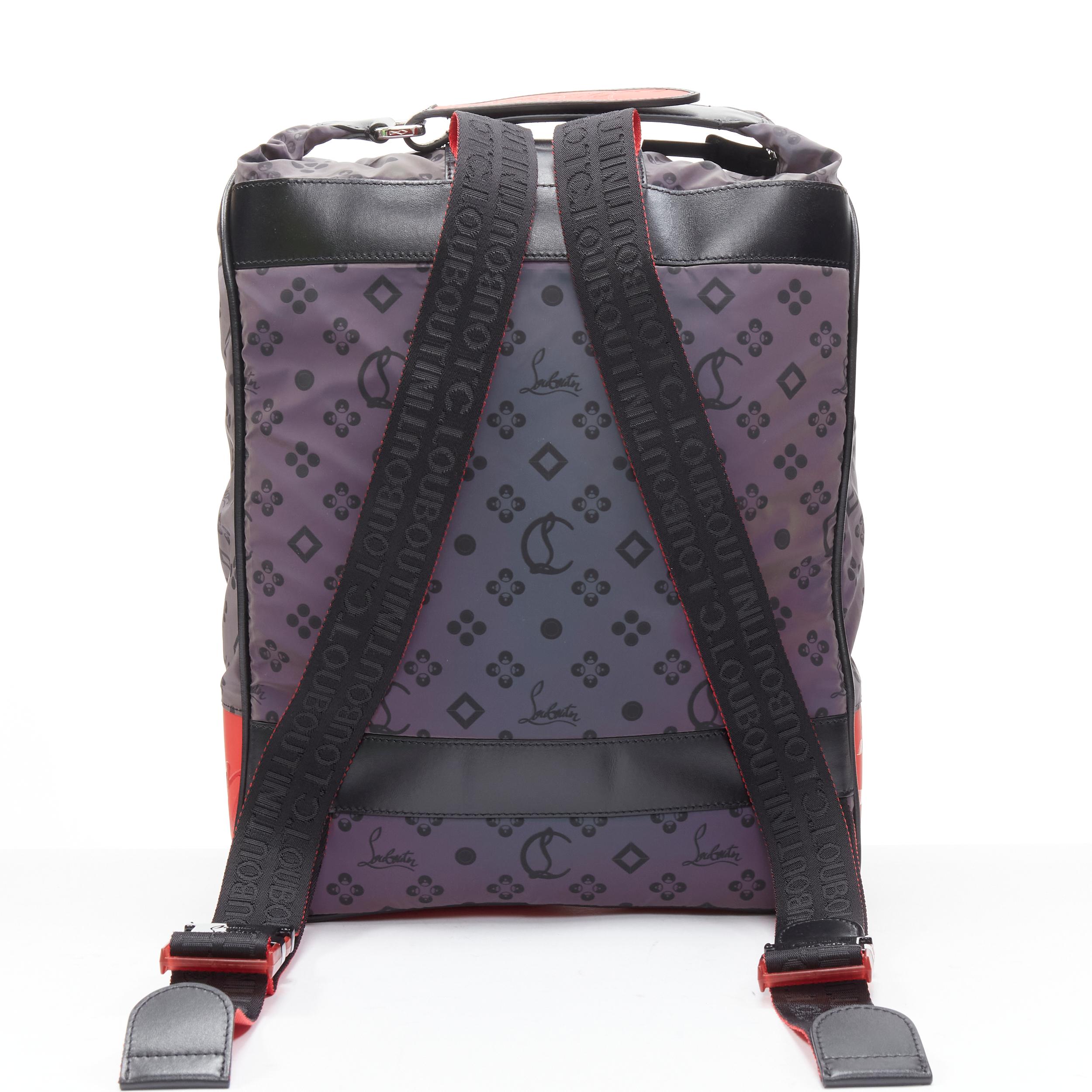 Men's new CHRISTIAN LOUBOUTIN Hop N Zip Nylon Reflex purple nylon backpack bag
