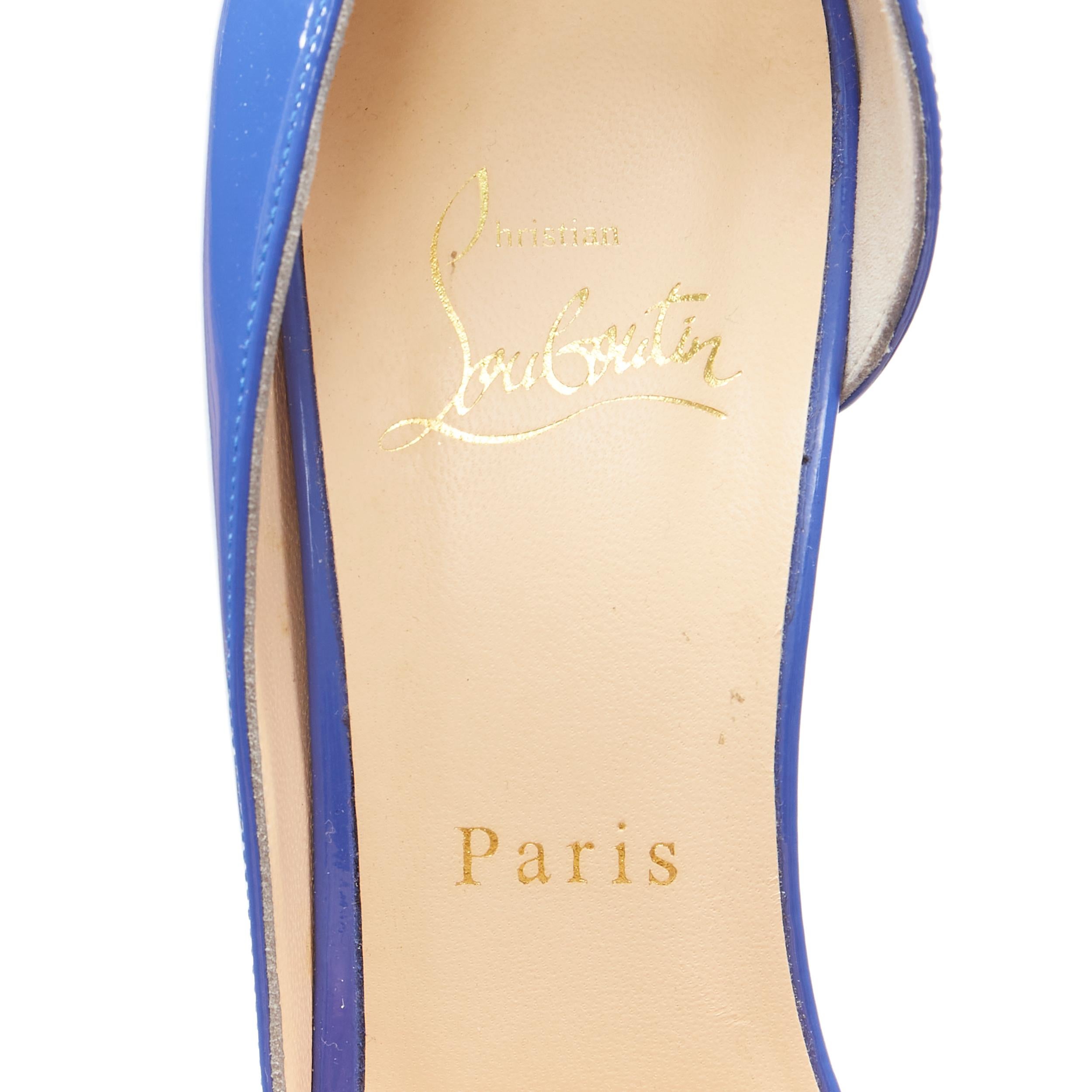 new CHRISTIAN LOUBOUTIN Iriza 110 blue patent half dorsay pointy pump EU39 5