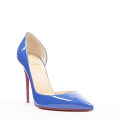 new CHRISTIAN LOUBOUTIN Iriza 110 blue patent half dorsay pointy pump EU39