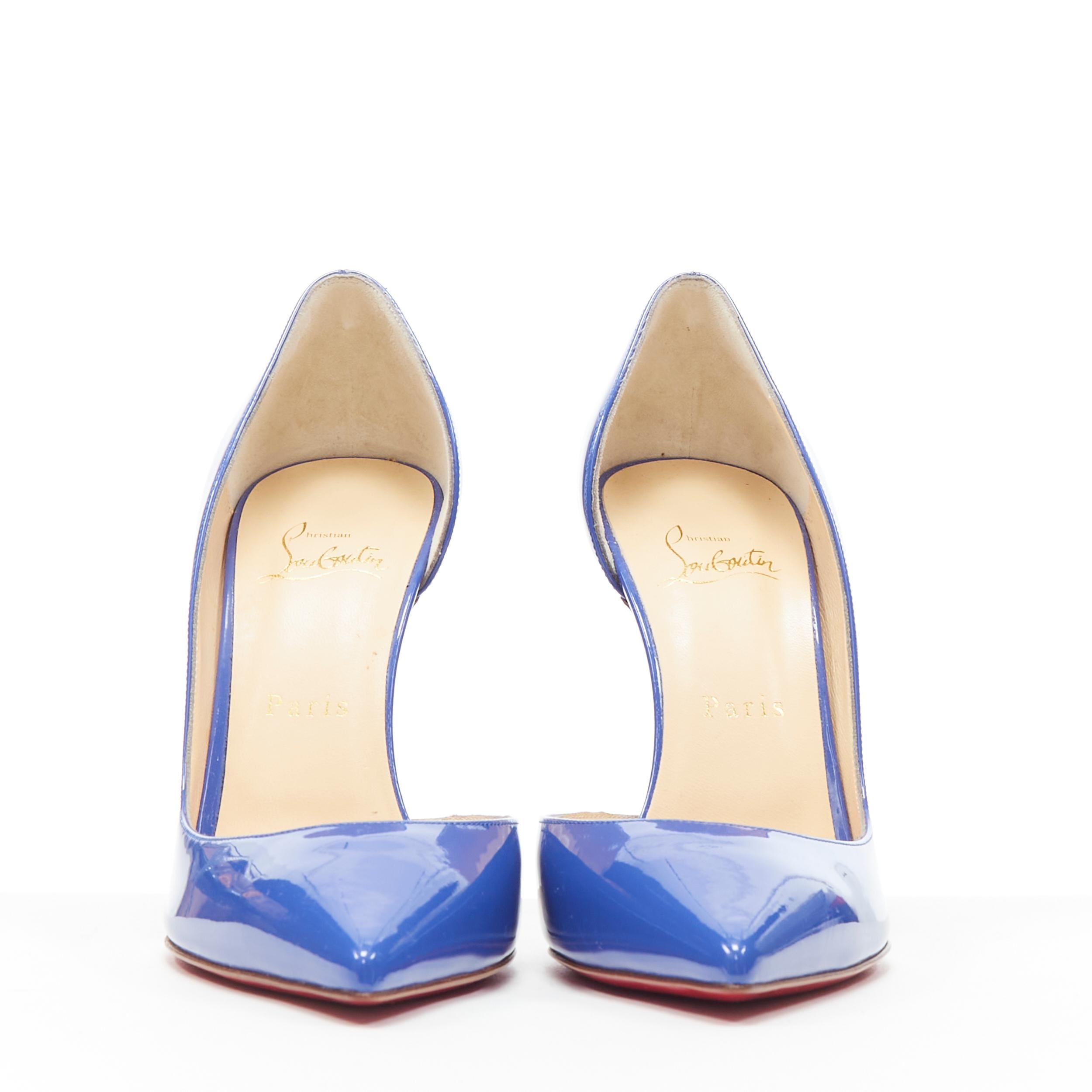 Blue new CHRISTIAN LOUBOUTIN Iriza 110 blue patent half dorsay pointy pump EU39