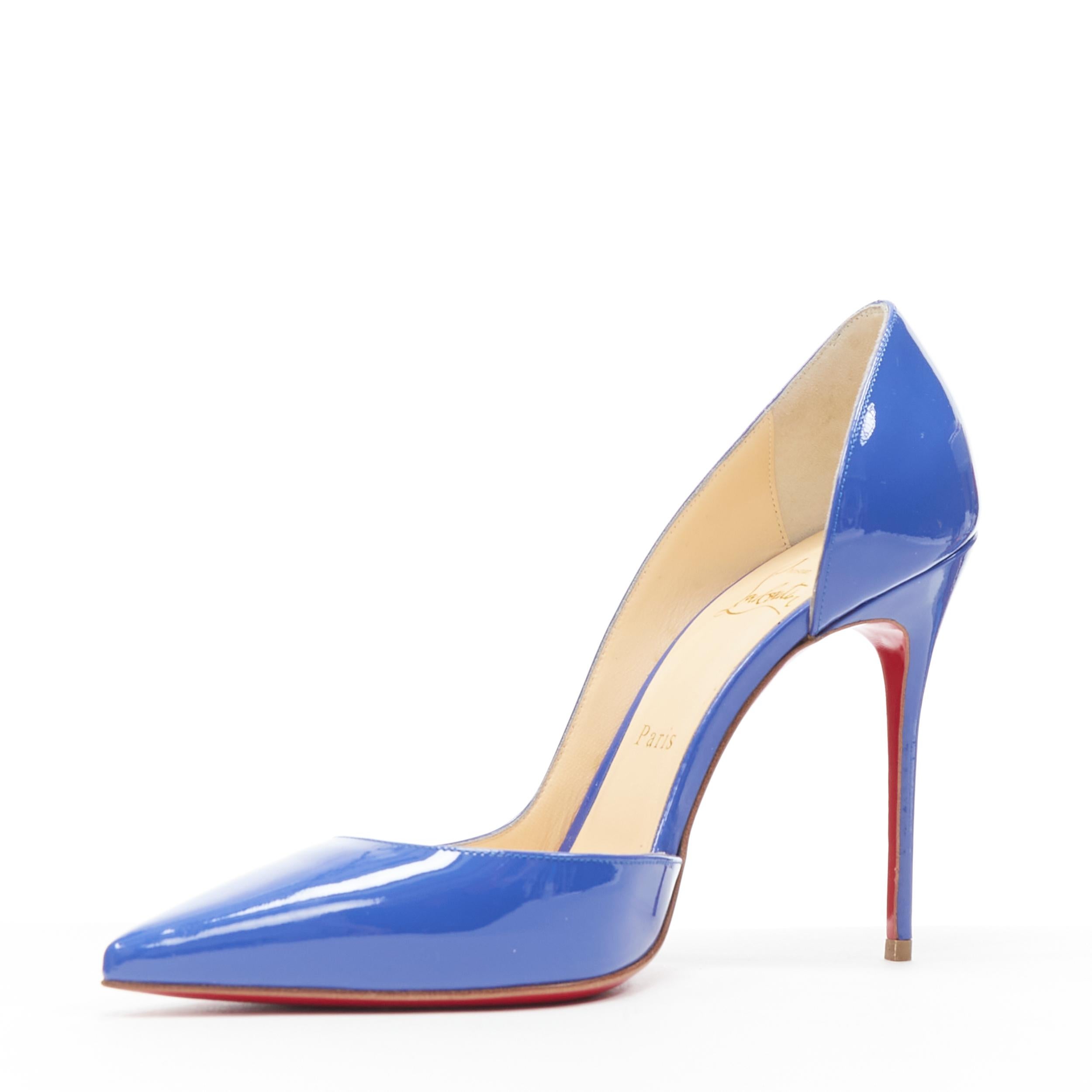 new CHRISTIAN LOUBOUTIN Iriza 110 blue patent half dorsay pointy pump EU39 In Good Condition In Hong Kong, NT