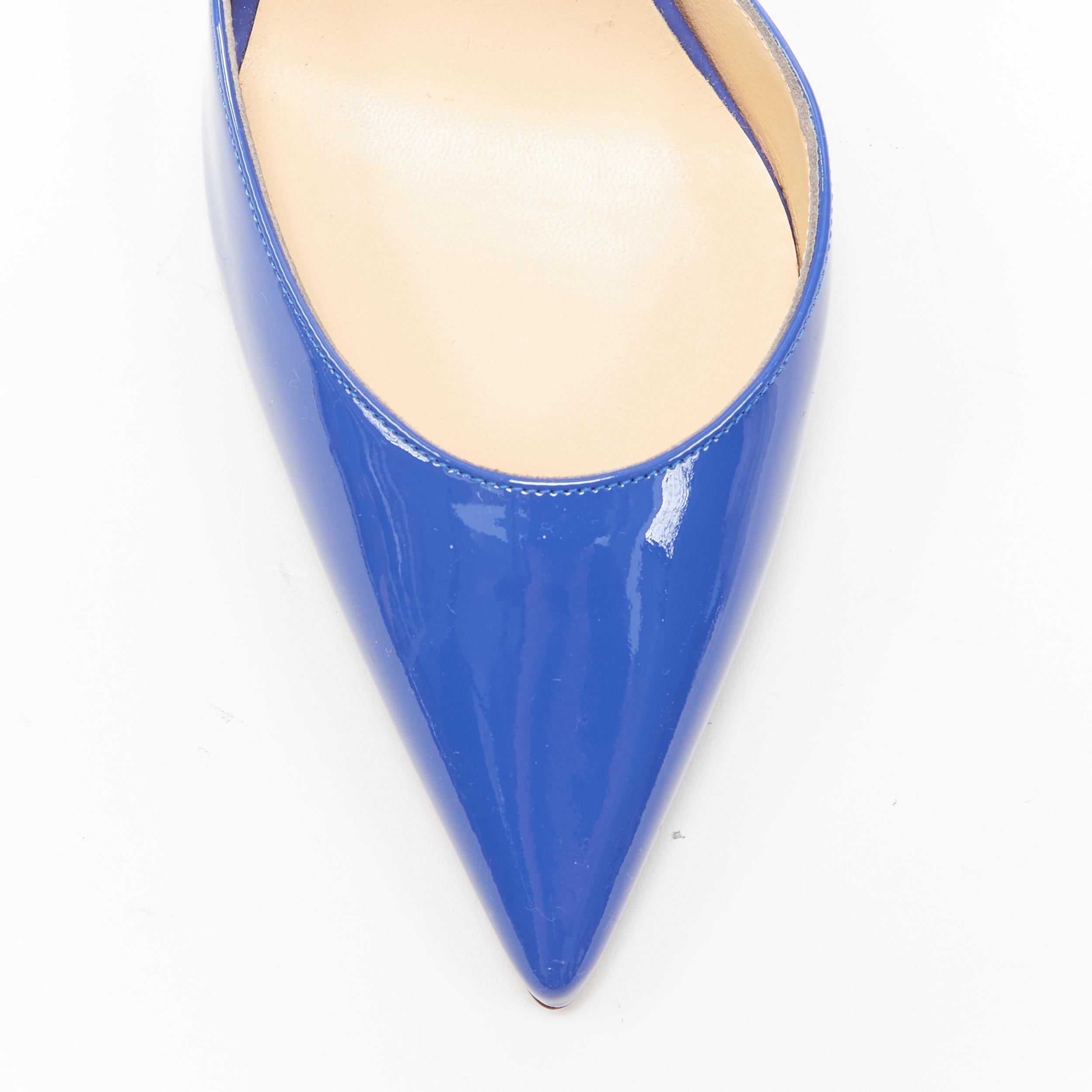 new CHRISTIAN LOUBOUTIN Iriza 110 blue patent half dorsay pointy pump EU39 2