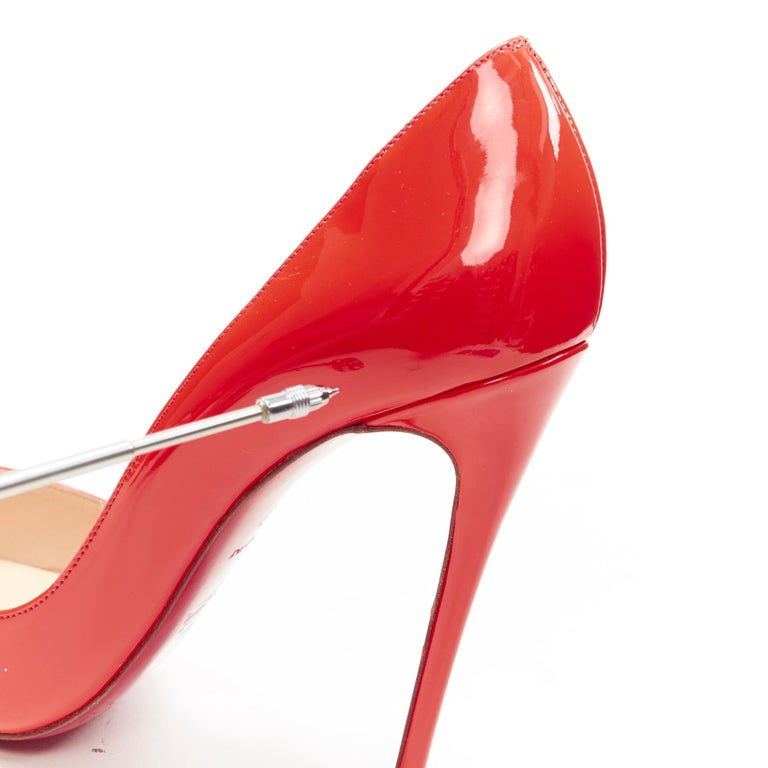 new CHRISTIAN LOUBOUTIN Iriza 120 coral red patent point half dorsay ...