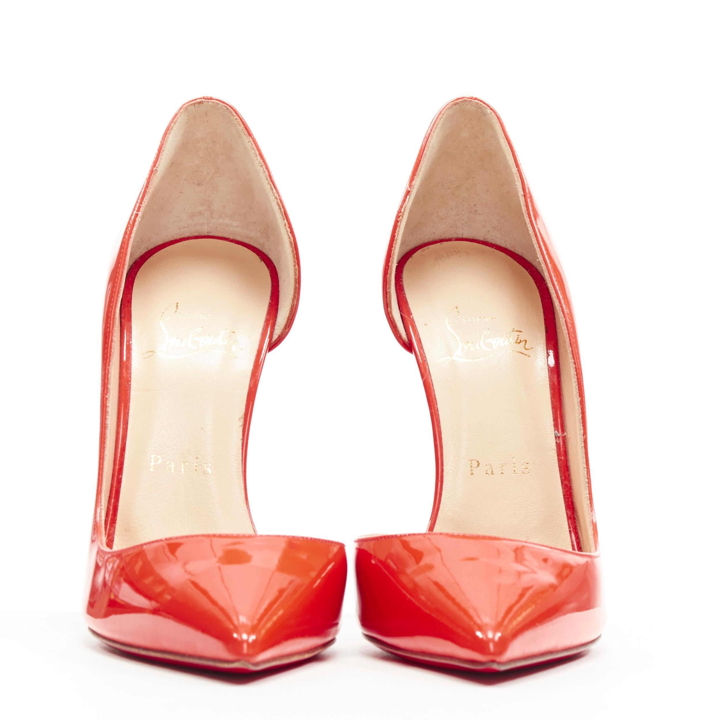 neu CHRISTIAN LOUBOUTIN Iriza 120 korallenrot Lackspitze halb Dorsay Pumpe EU37 (Rot)