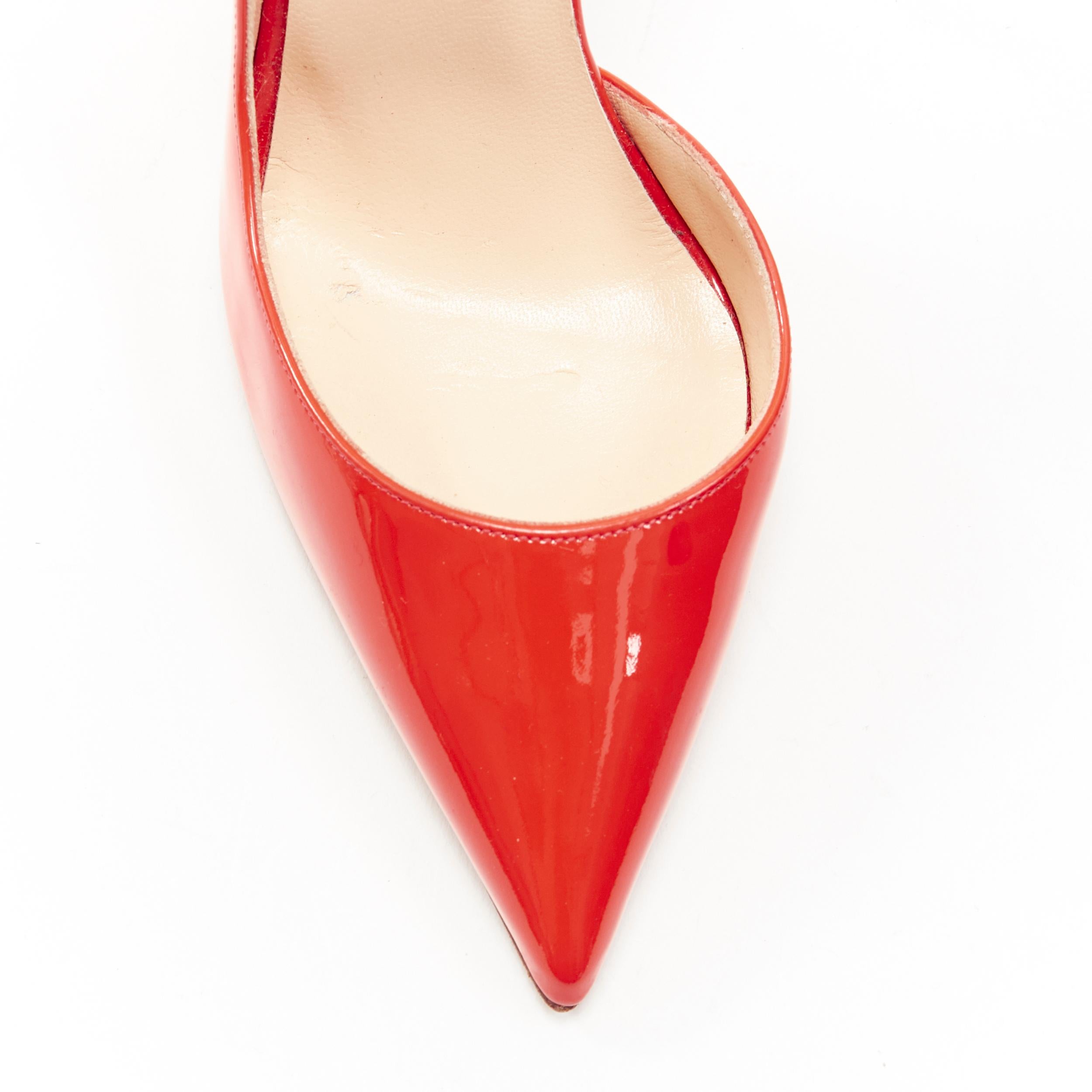 neu CHRISTIAN LOUBOUTIN Iriza 120 korallenrot Lackspitze halb Dorsay Pumpe EU37 2