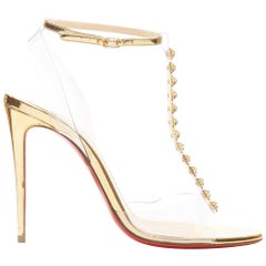 new CHRISTIAN LOUBOUTIN Jamais Assez 100 gold studded PVC T-strap sandals EU38