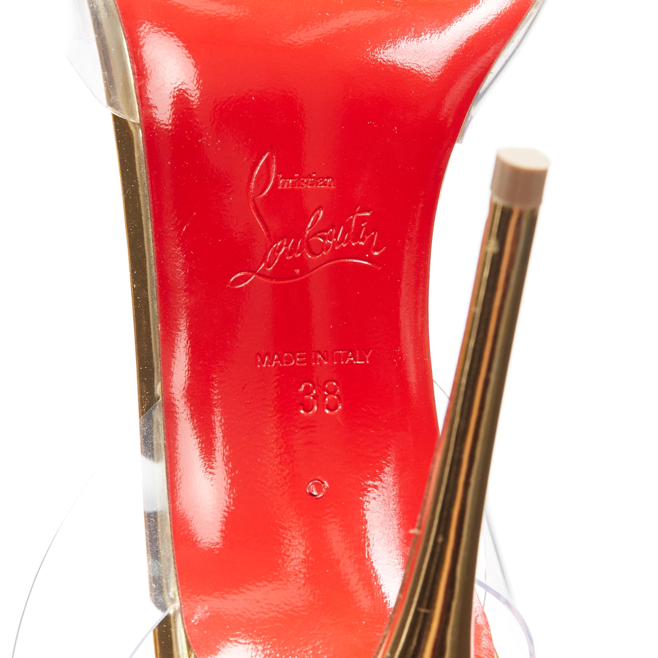 new CHRISTIAN LOUBOUTIN Jamais Assez 100 gold studded T-strap PVC heels EU38 3