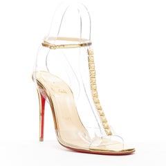 new CHRISTIAN LOUBOUTIN Jamais Assez 100 gold studded T-strap PVC heels EU38