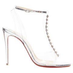 new CHRISTIAN LOUBOUTIN Jamais Assez 100 silver studded PVC T-strap sandals EU39