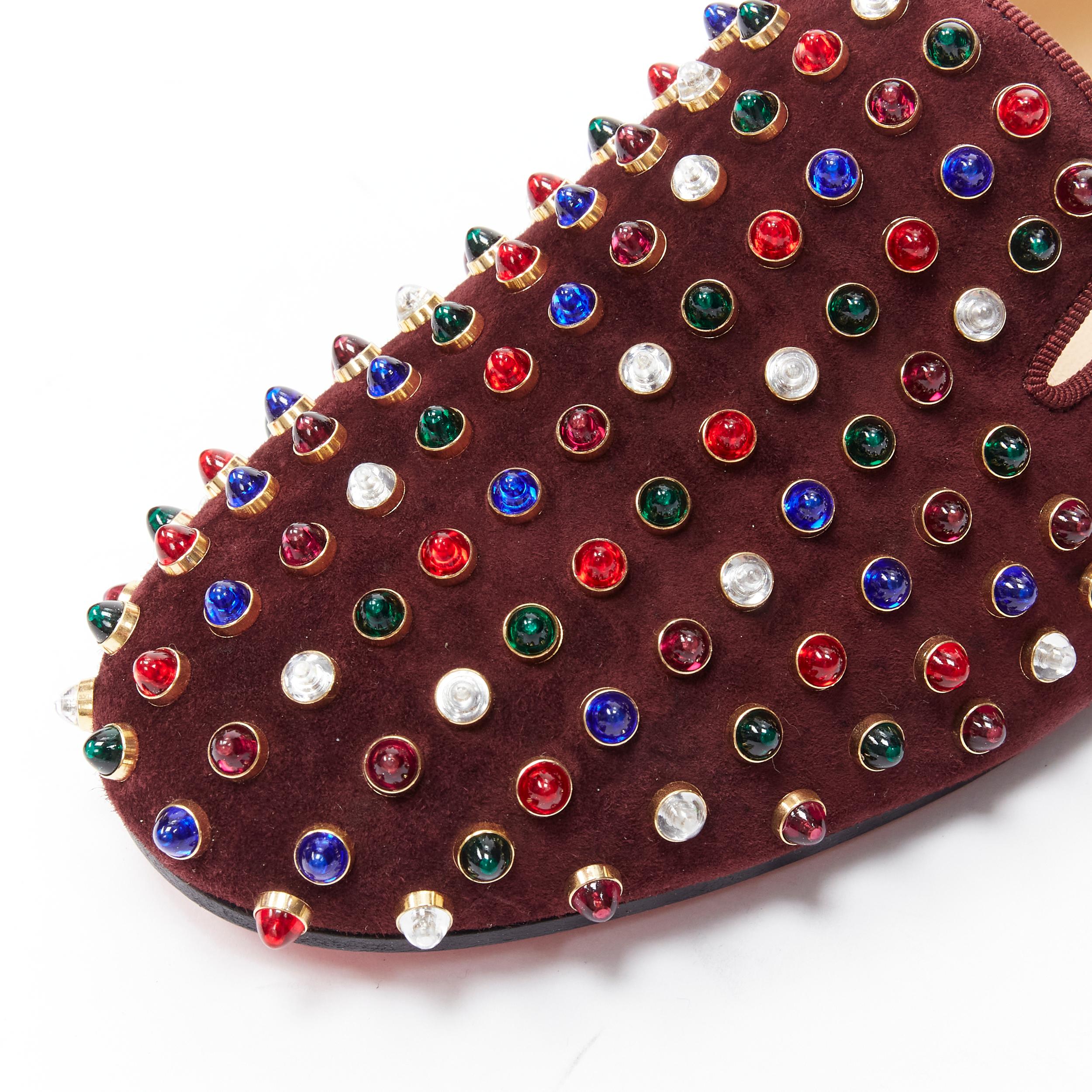 Red new CHRISTIAN LOUBOUTIN Jewel tone Gripoix stud burgundy red suede loafer EU39.5 For Sale