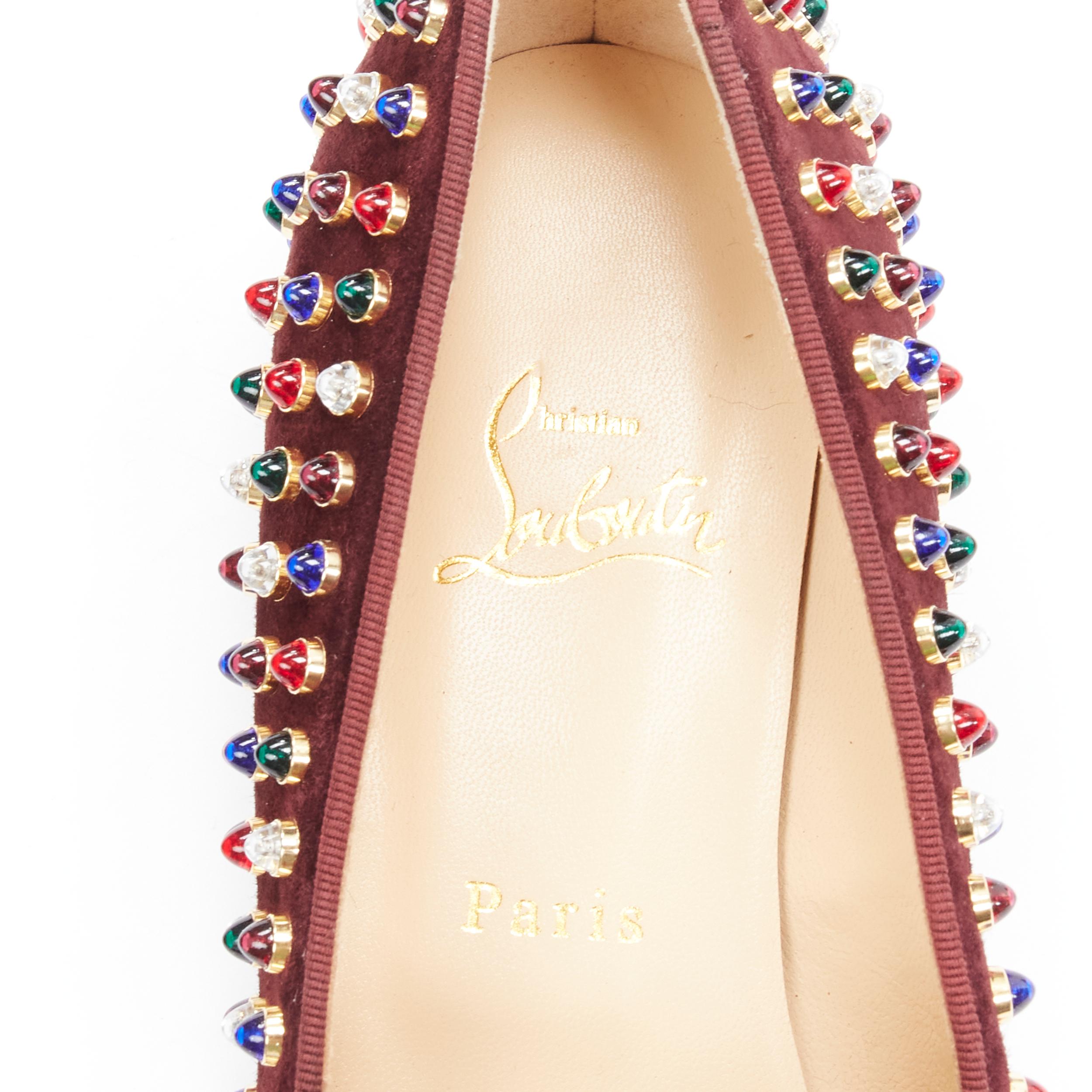 new CHRISTIAN LOUBOUTIN Jewel tone Gripoix stud burgundy red suede loafer EU39.5 For Sale 1
