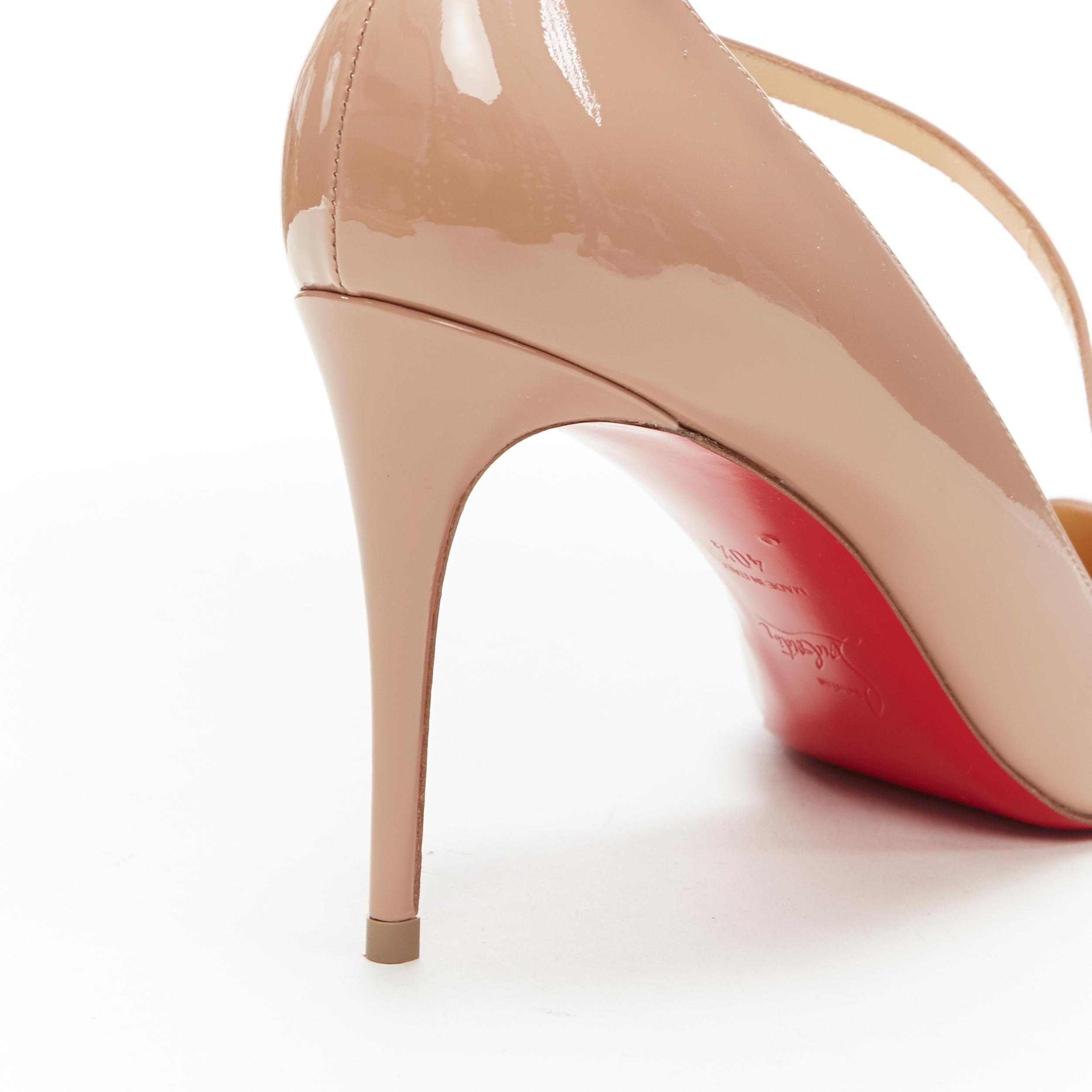 new CHRISTIAN LOUBOUTIN Jumping 85 nude patent crossover strap pump EU40.5 3