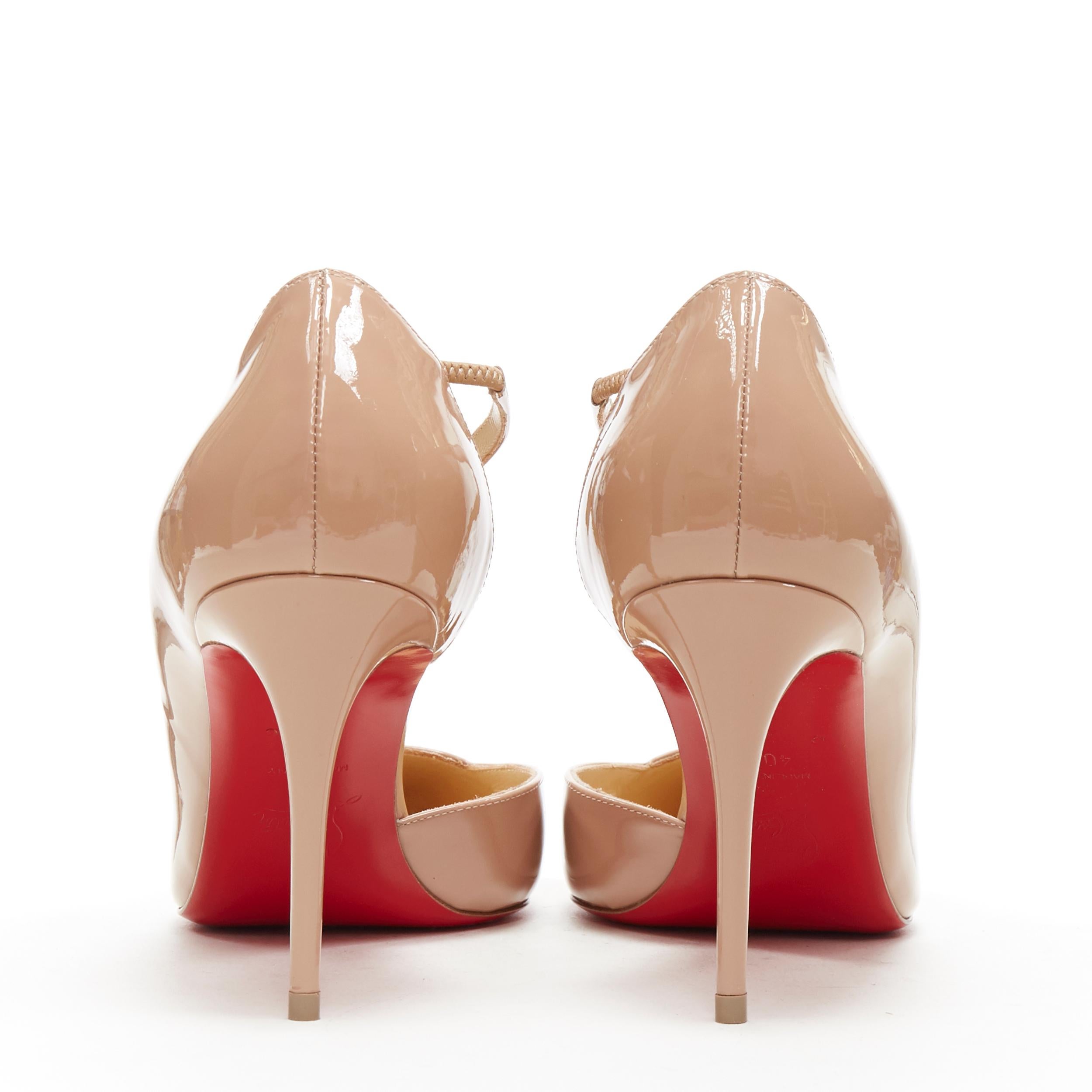 Beige new CHRISTIAN LOUBOUTIN Jumping 85 nude patent crossover strap pump EU40.5