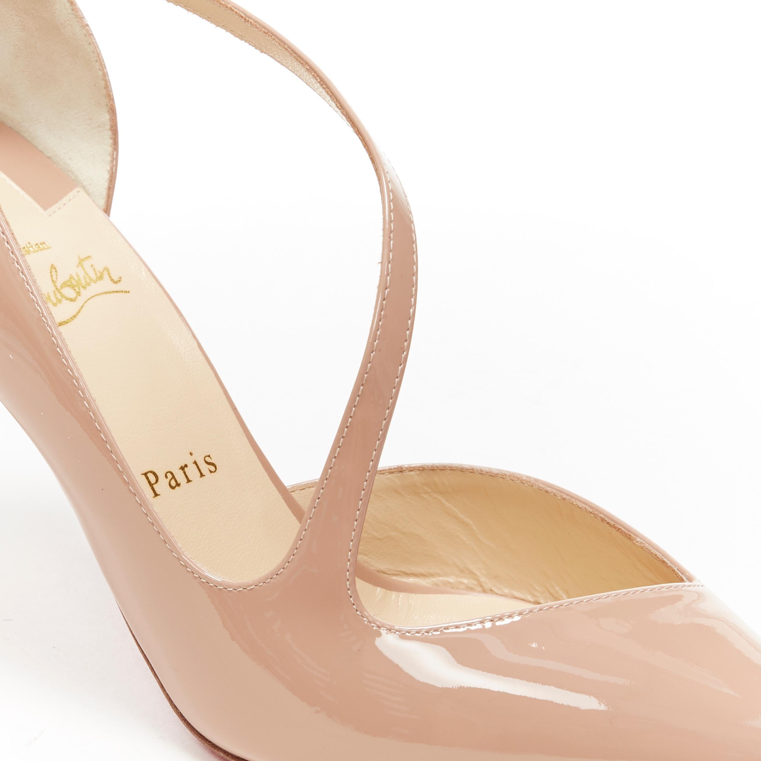 nuevo CHRISTIAN LOUBOUTIN Jumping 85 nude charol correa cruzada bomba EU40.5 3