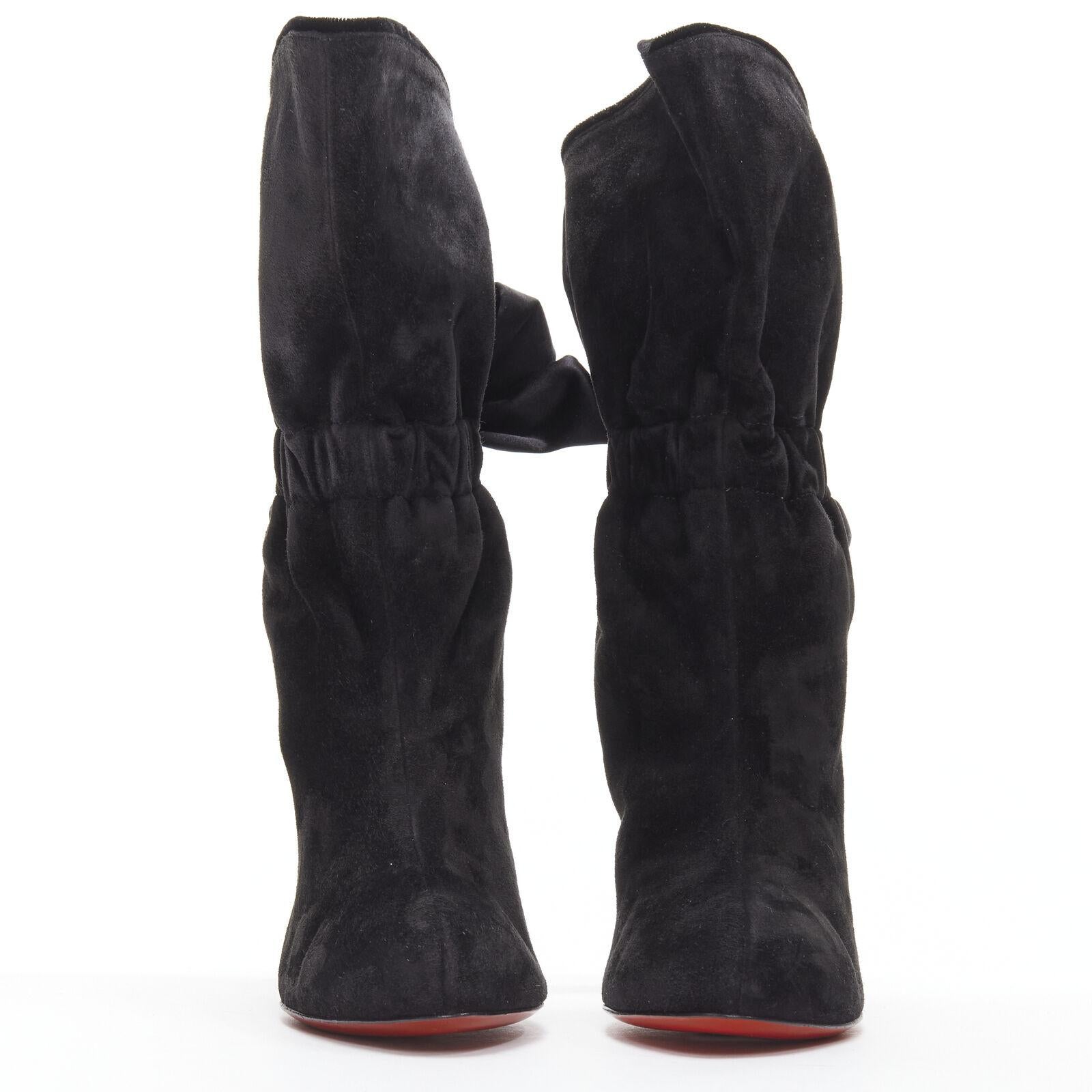 new CHRISTIAN LOUBOUTIN Kristofa 100 black bow suede slouchy heel boots EU36 In New Condition In Hong Kong, NT