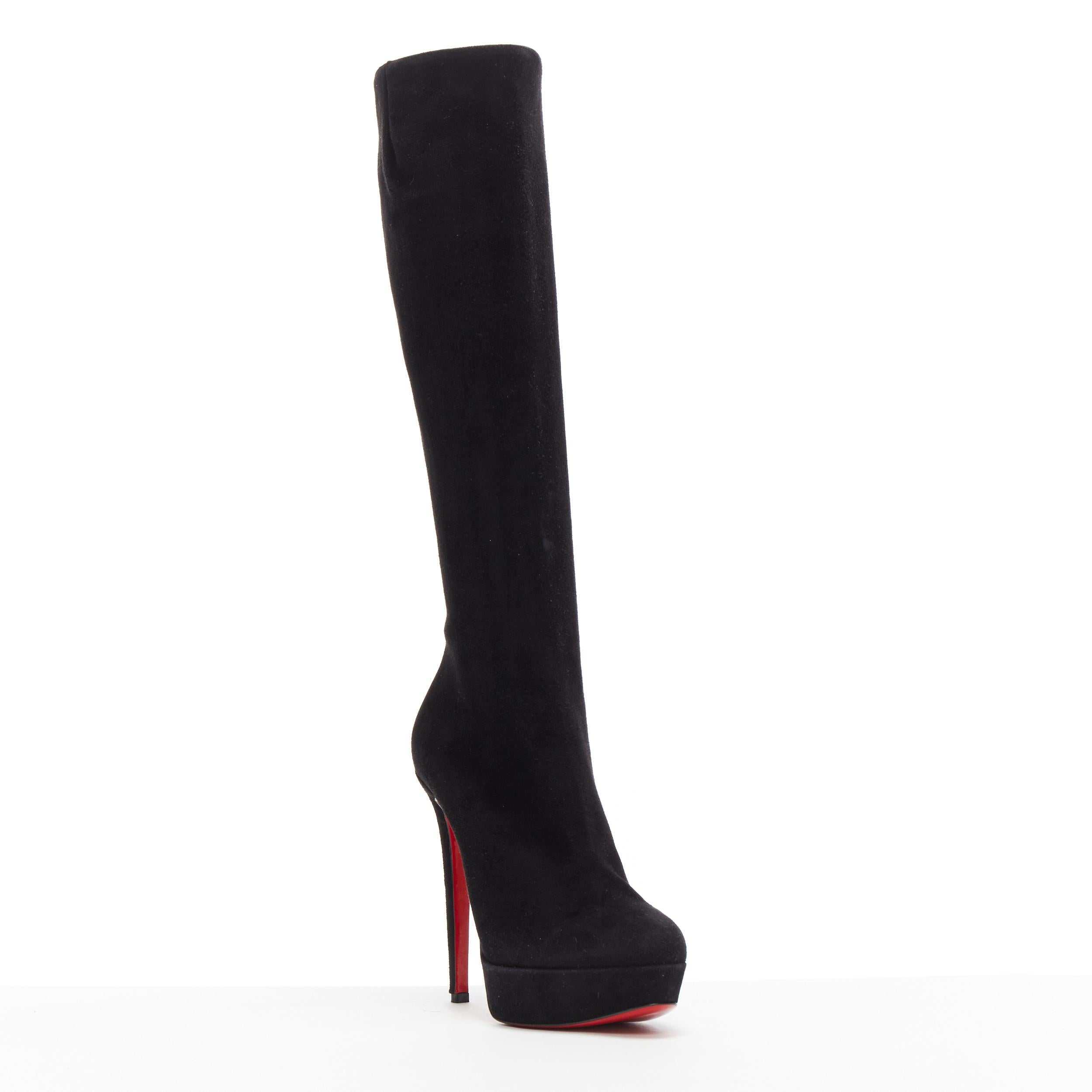 new CHRISTIAN LOUBOUTIN Lady Boot black suede platform high heel boot EU38.5
Brand: Christian Louboutin
Designer: Christian Louboutin
Model Name / Style: Lady Boot
Material: Suede
Color: Black
Pattern: Solid
Closure: Zip
Extra Detail: Ultra High (4