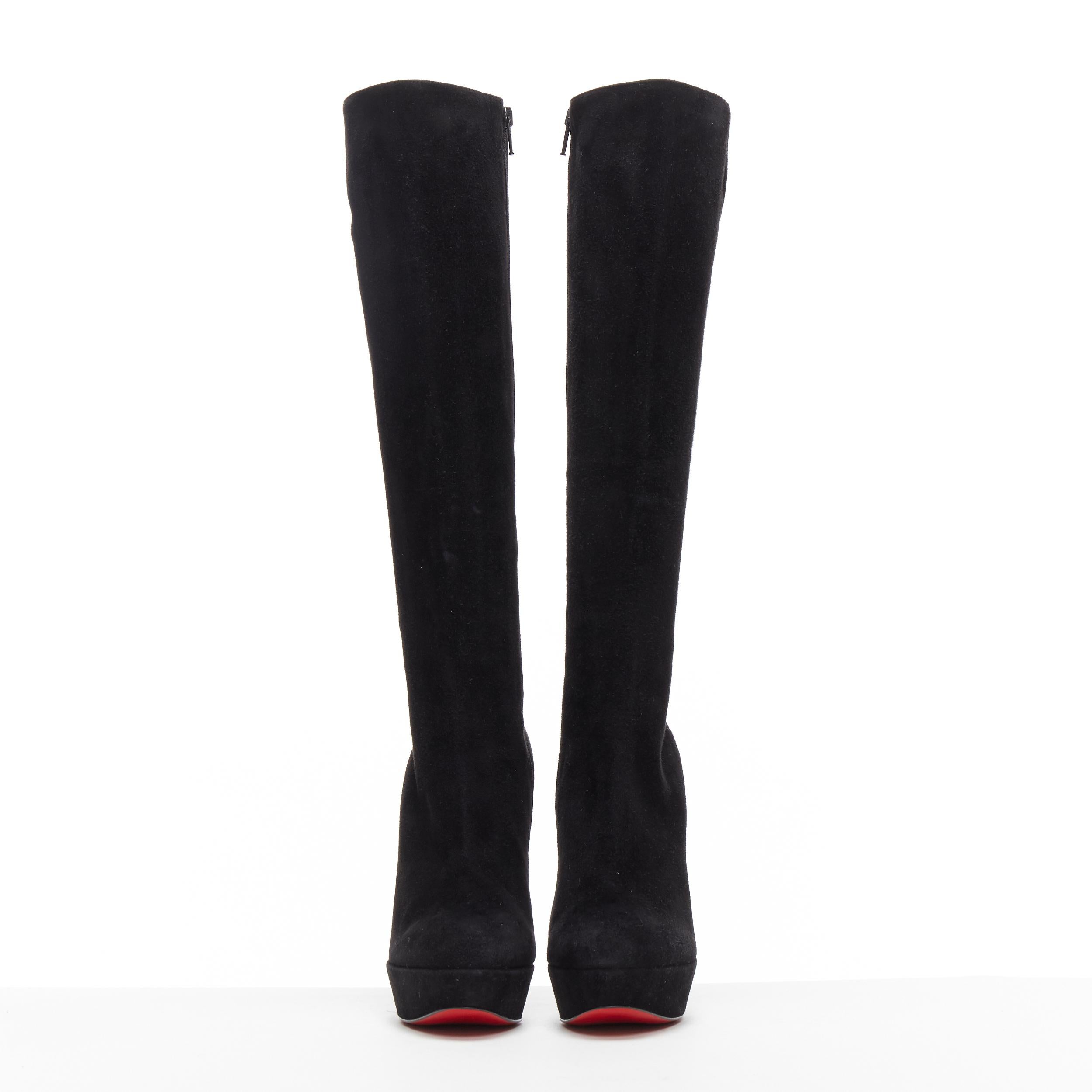 Black new CHRISTIAN LOUBOUTIN Lady Boot black suede platform high heel boot EU38.5