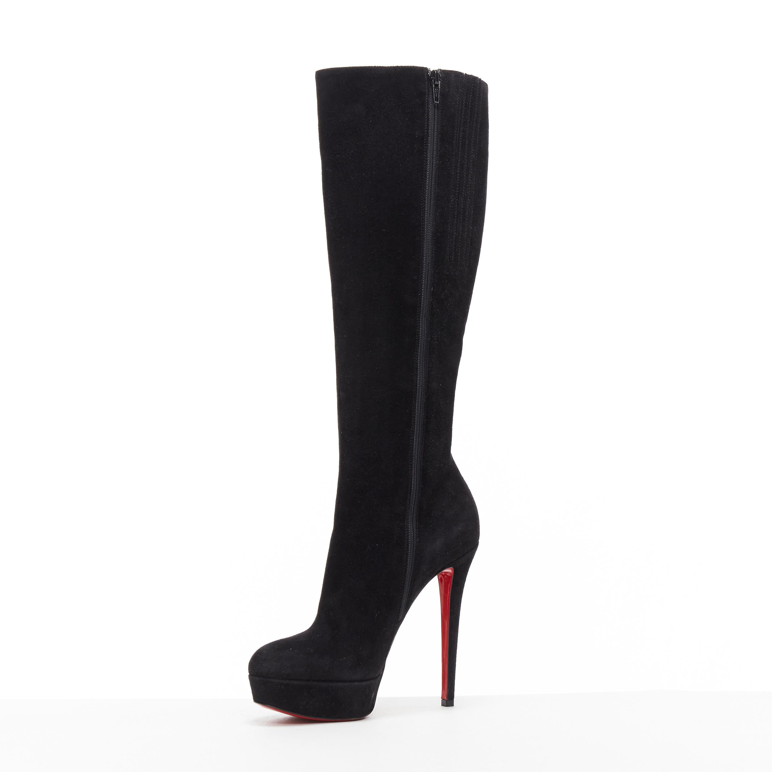 new CHRISTIAN LOUBOUTIN Lady Boot black suede platform high heel boot EU38.5 In New Condition In Hong Kong, NT