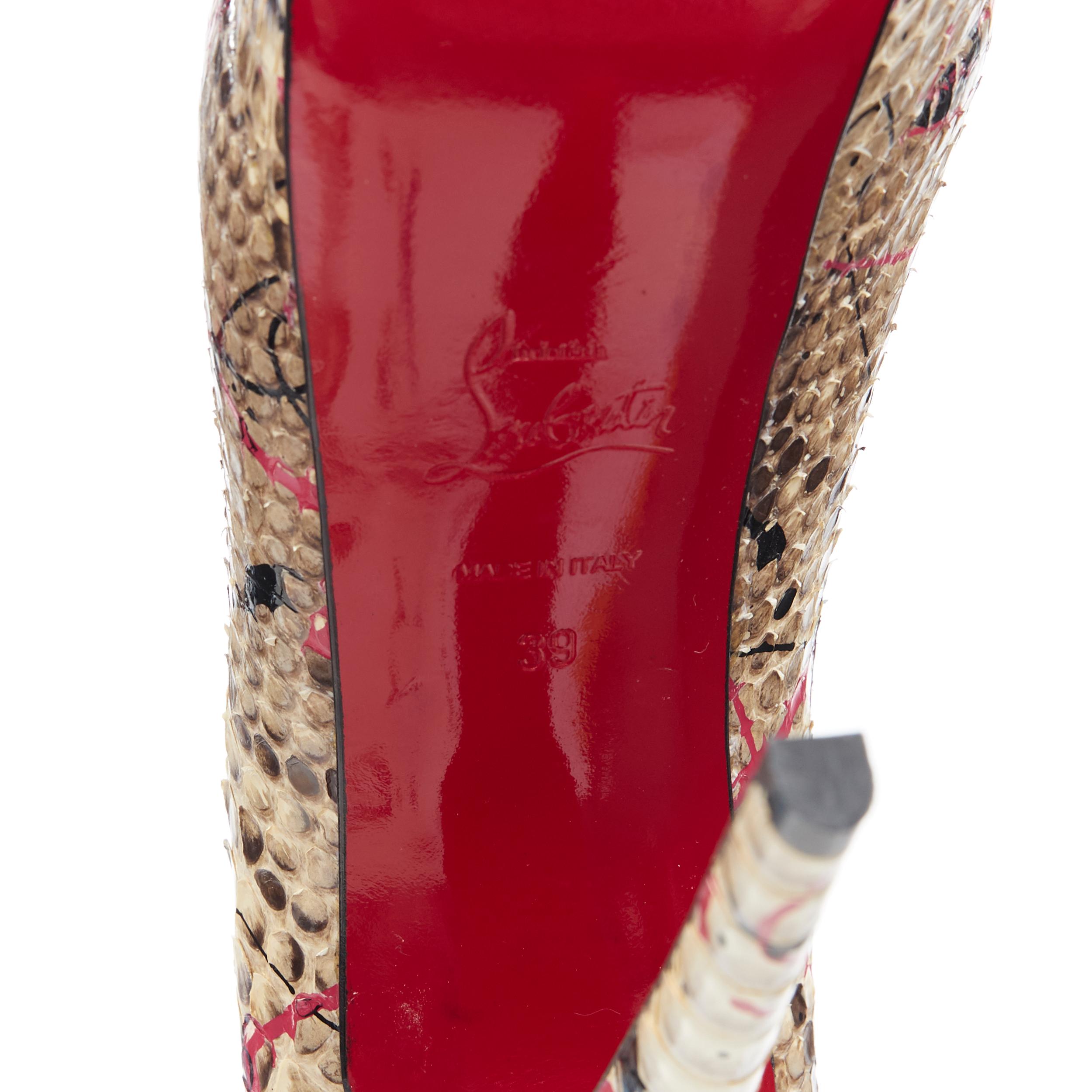 nuevo CHRISTIAN LOUBOUTIN Lady Peep rosa negro salpicadura de pintura peep plataforma EU39 6