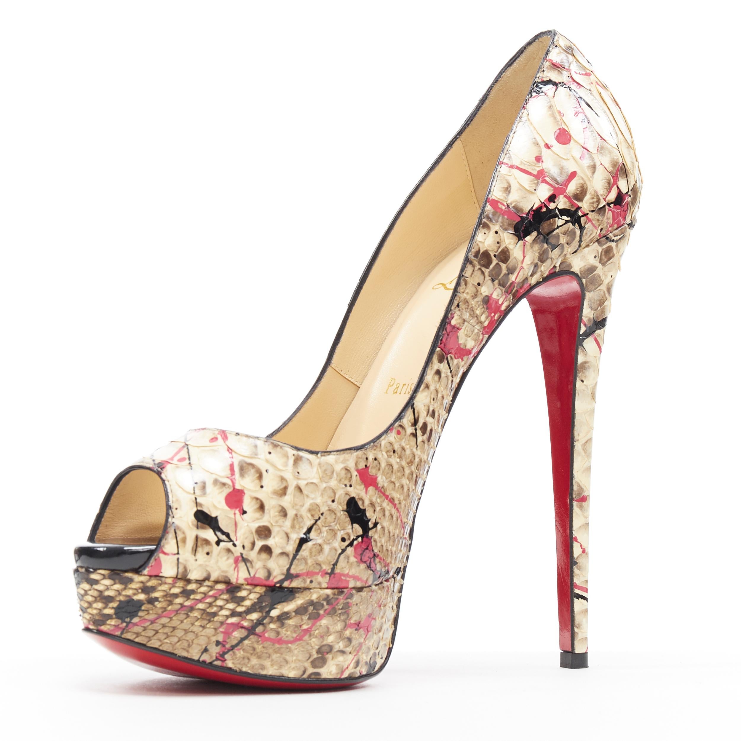 nuevo CHRISTIAN LOUBOUTIN Lady Peep rosa negro salpicadura de pintura peep plataforma EU39 en Nuevo Estado en Hong Kong, NT