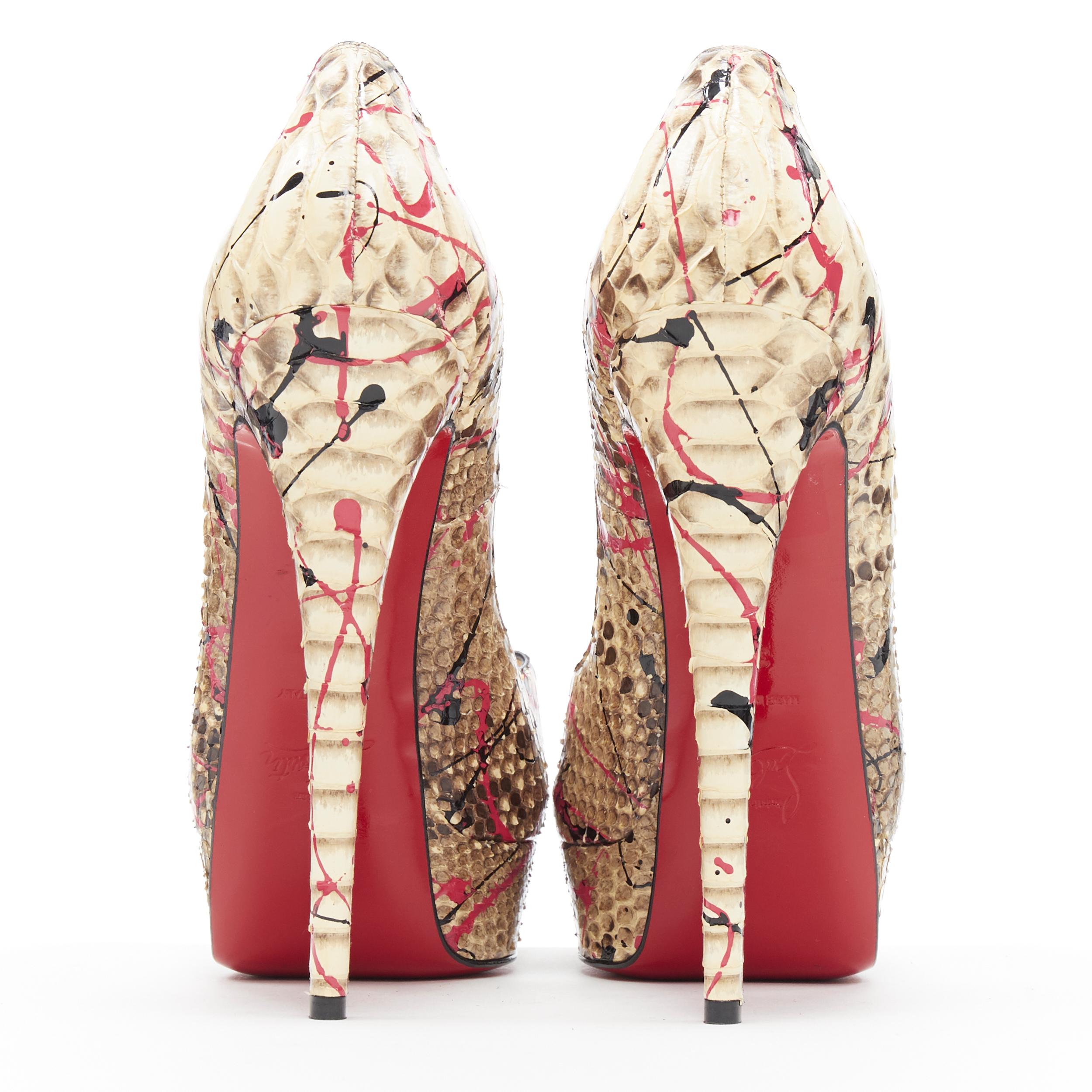 De las mujeres nuevo CHRISTIAN LOUBOUTIN Lady Peep rosa negro salpicadura de pintura peep plataforma EU39