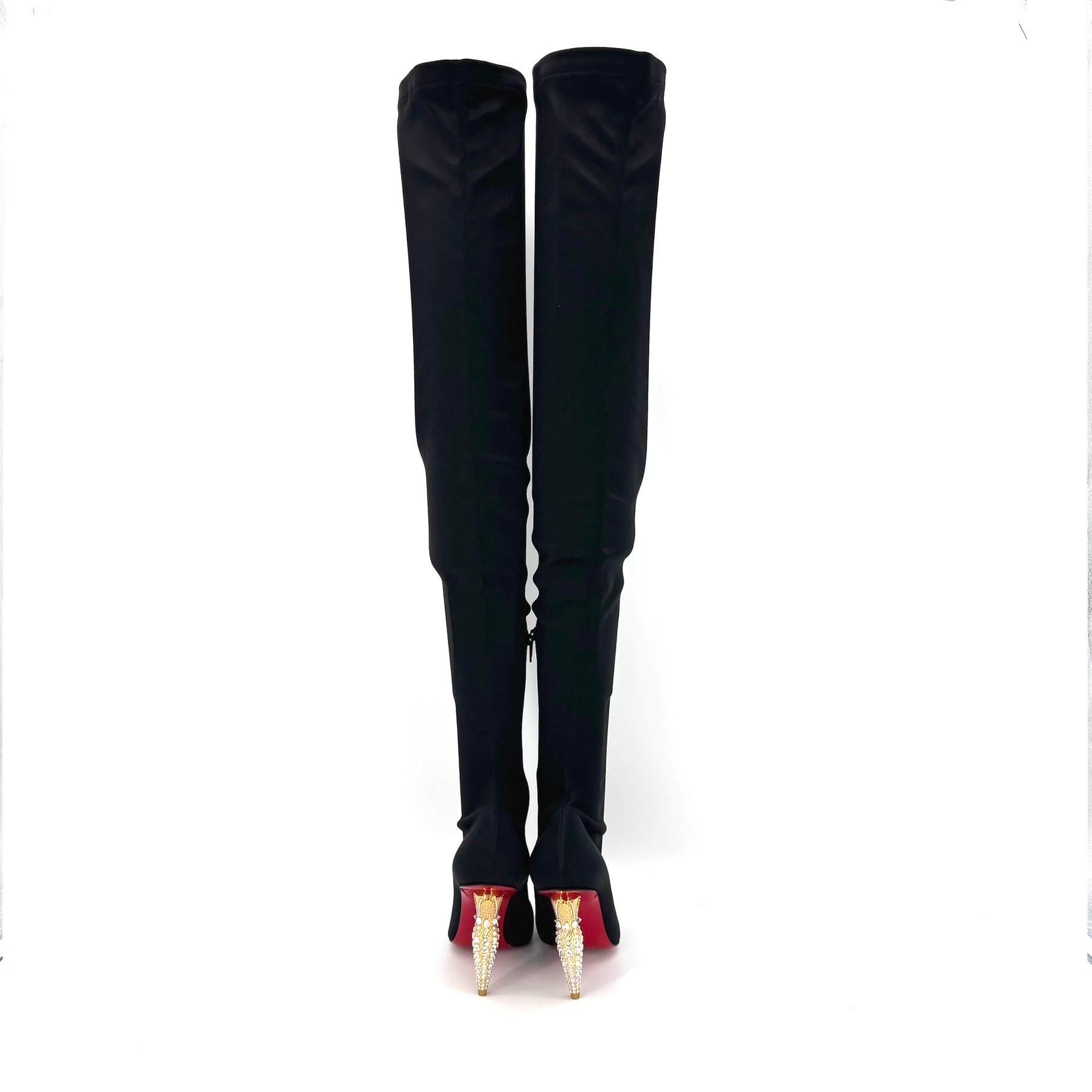 Black NEW Christian Louboutin Lipstrass Botta Alta Crystal Embellished OTK Boots 36 For Sale