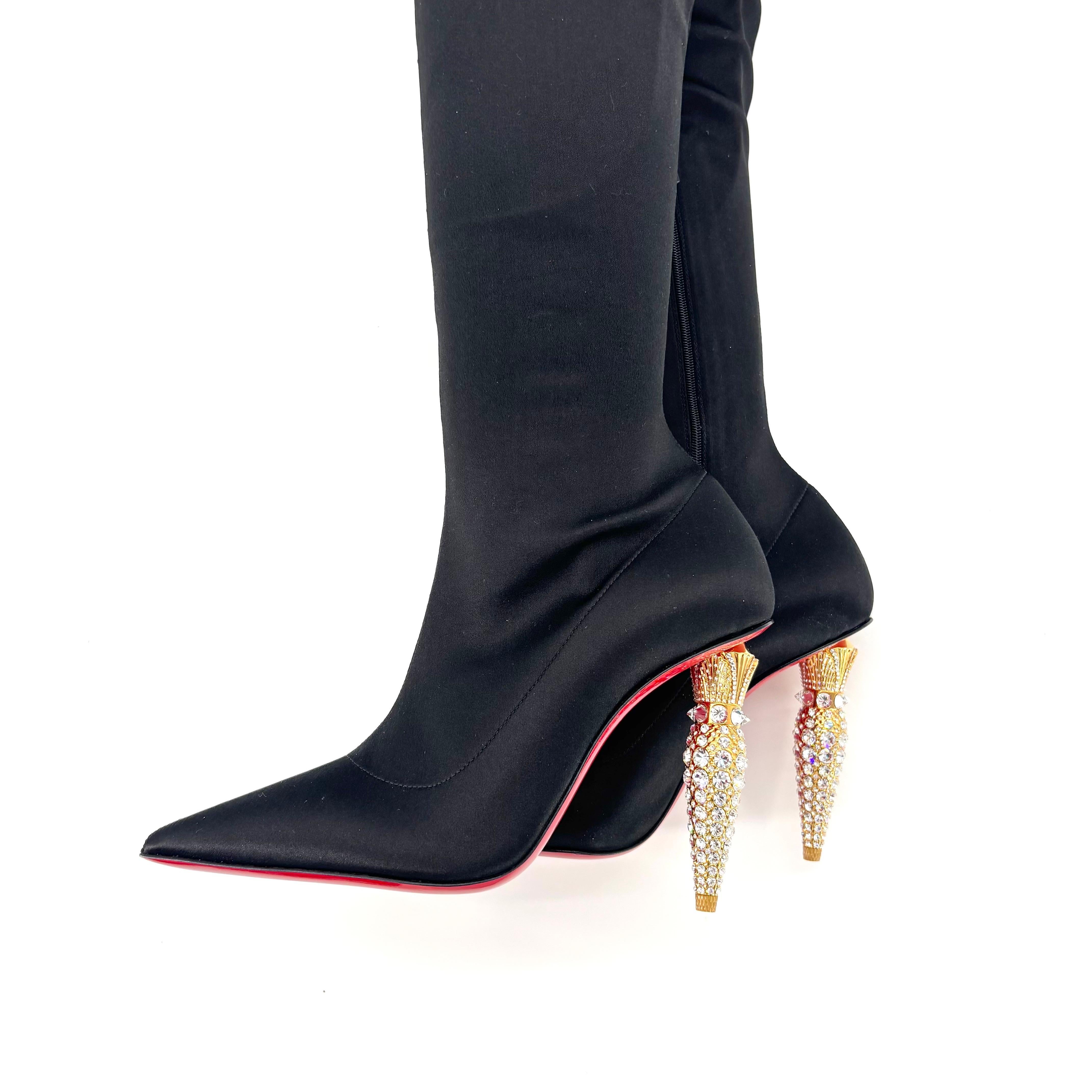 NEW Christian Louboutin Lipstrass Botta Alta Crystal Embellished OTK Boots 36 For Sale 1
