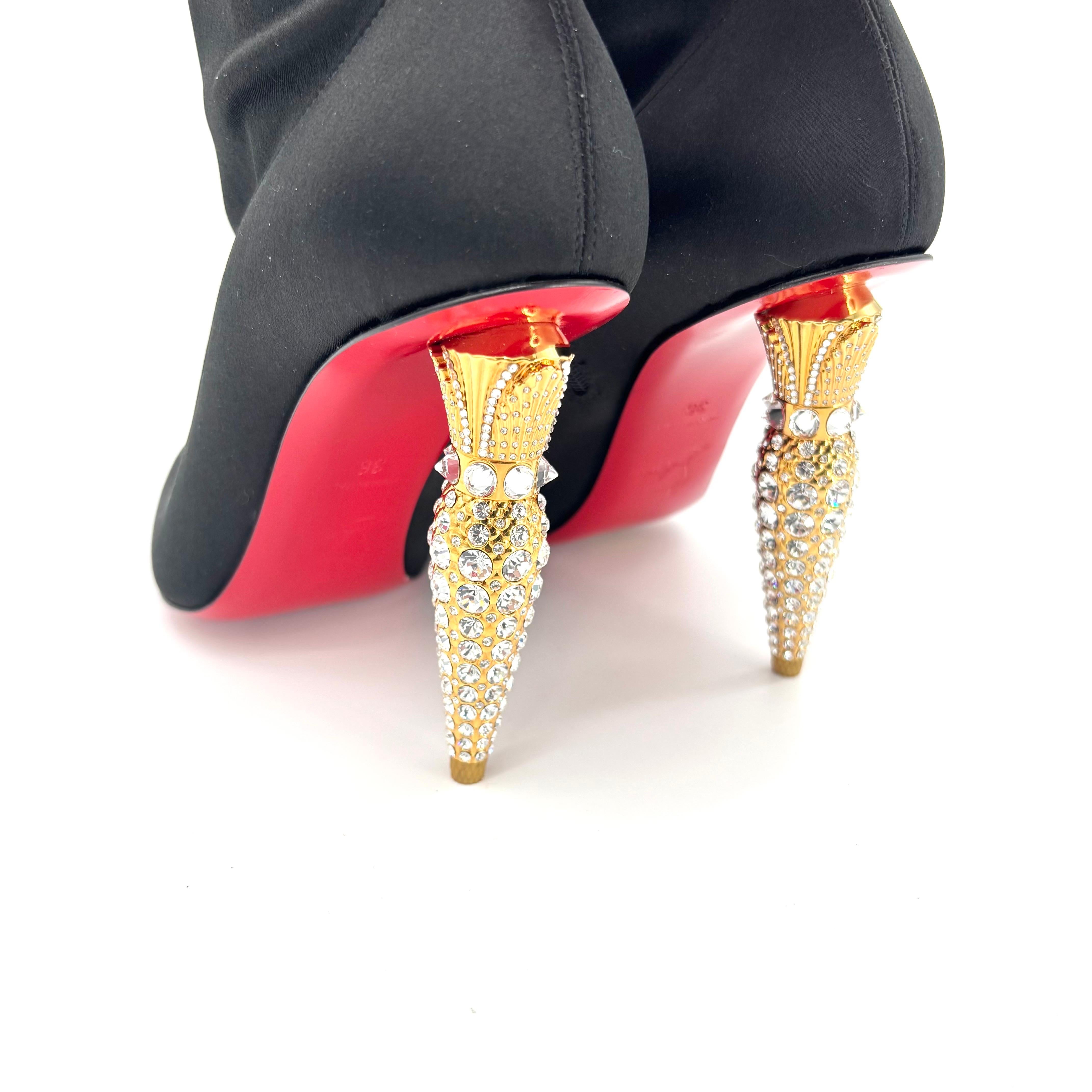 NEW Christian Louboutin Lipstrass Botta Alta Crystal Embellished OTK Boots 36 For Sale 2