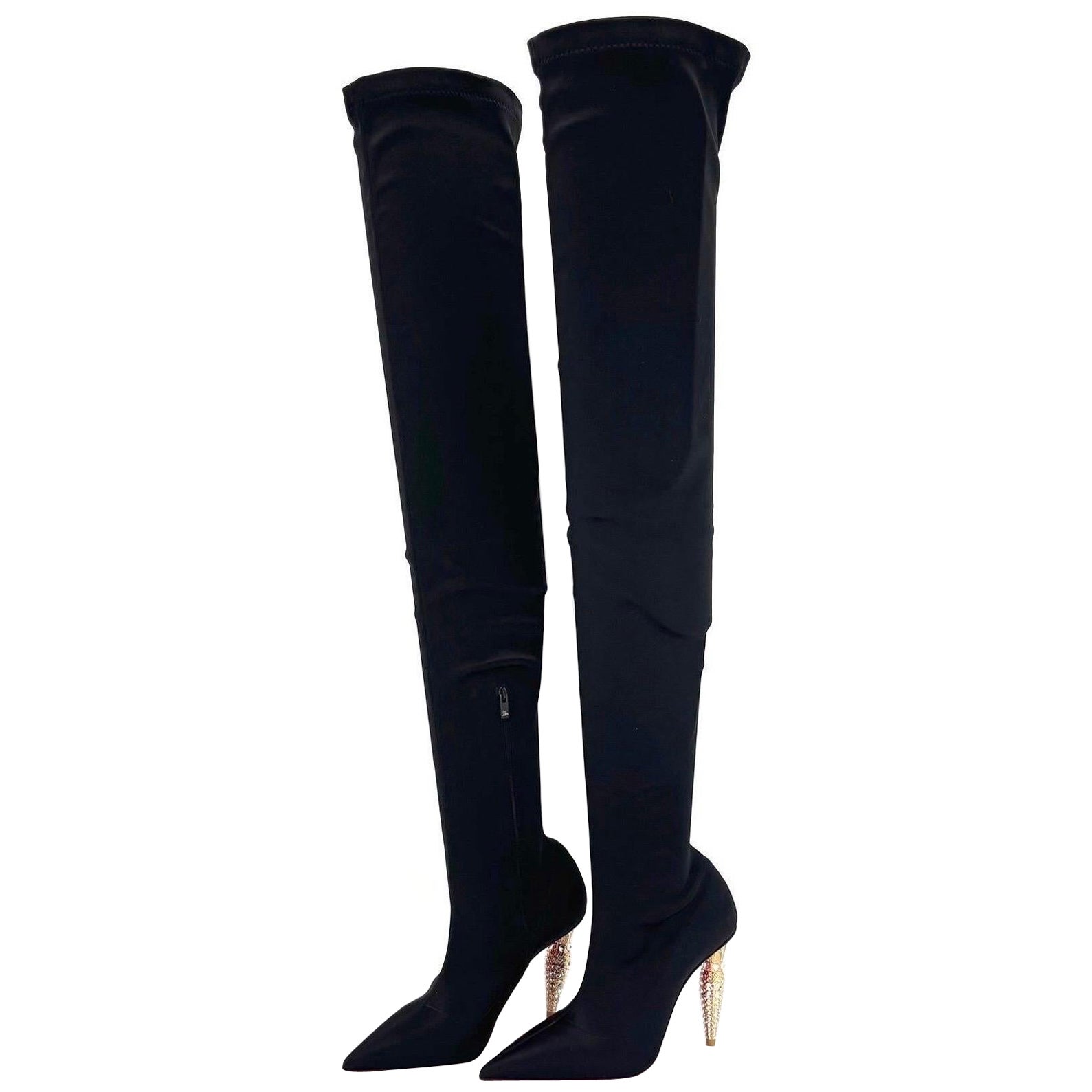 NEW Christian Louboutin Lipstrass Botta Alta Crystal Embellished OTK Boots 36 For Sale