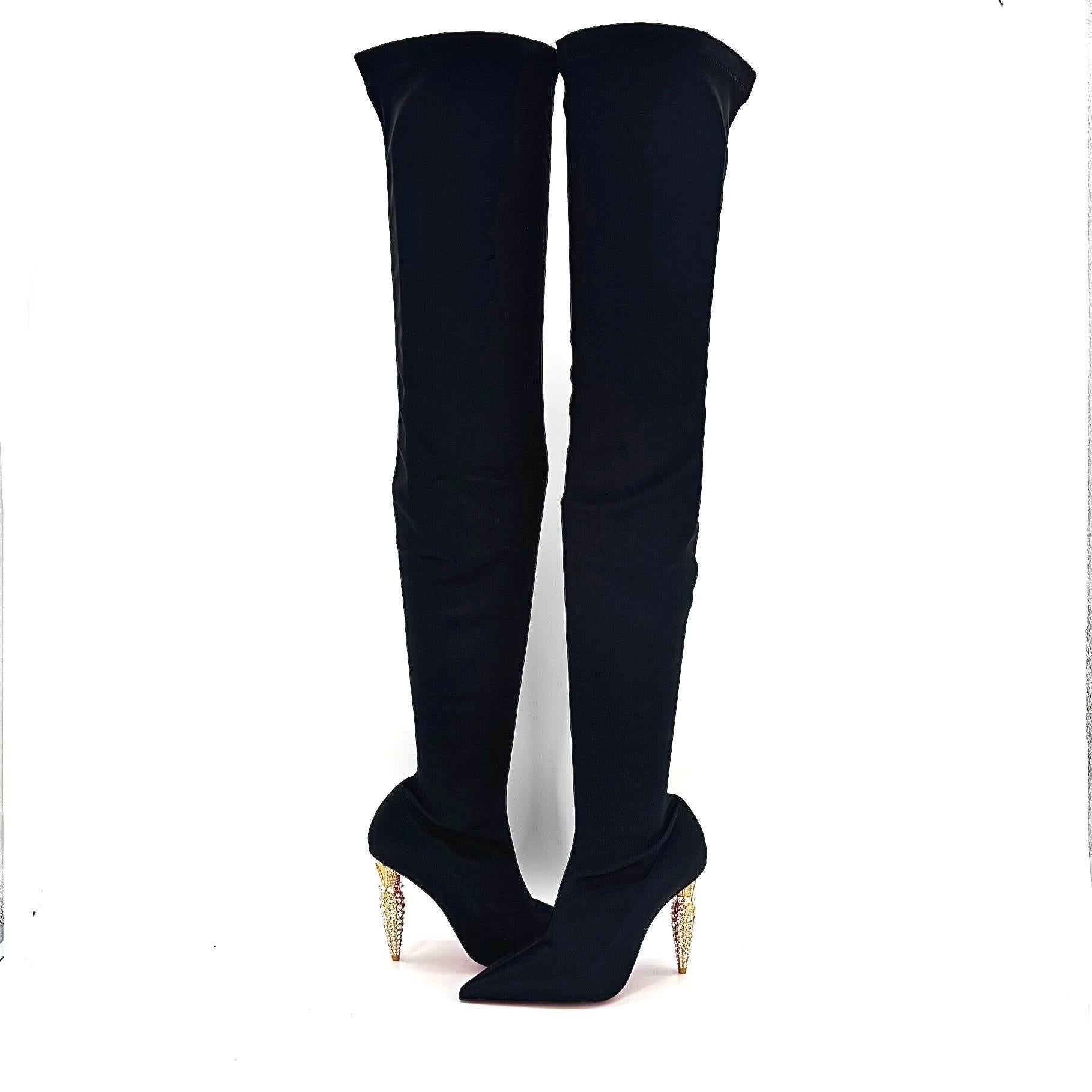 NUEVO Christian Louboutin Lipstrass Botta Alta Botas OTK Adornadas con Cristales 37.5 Negro en venta