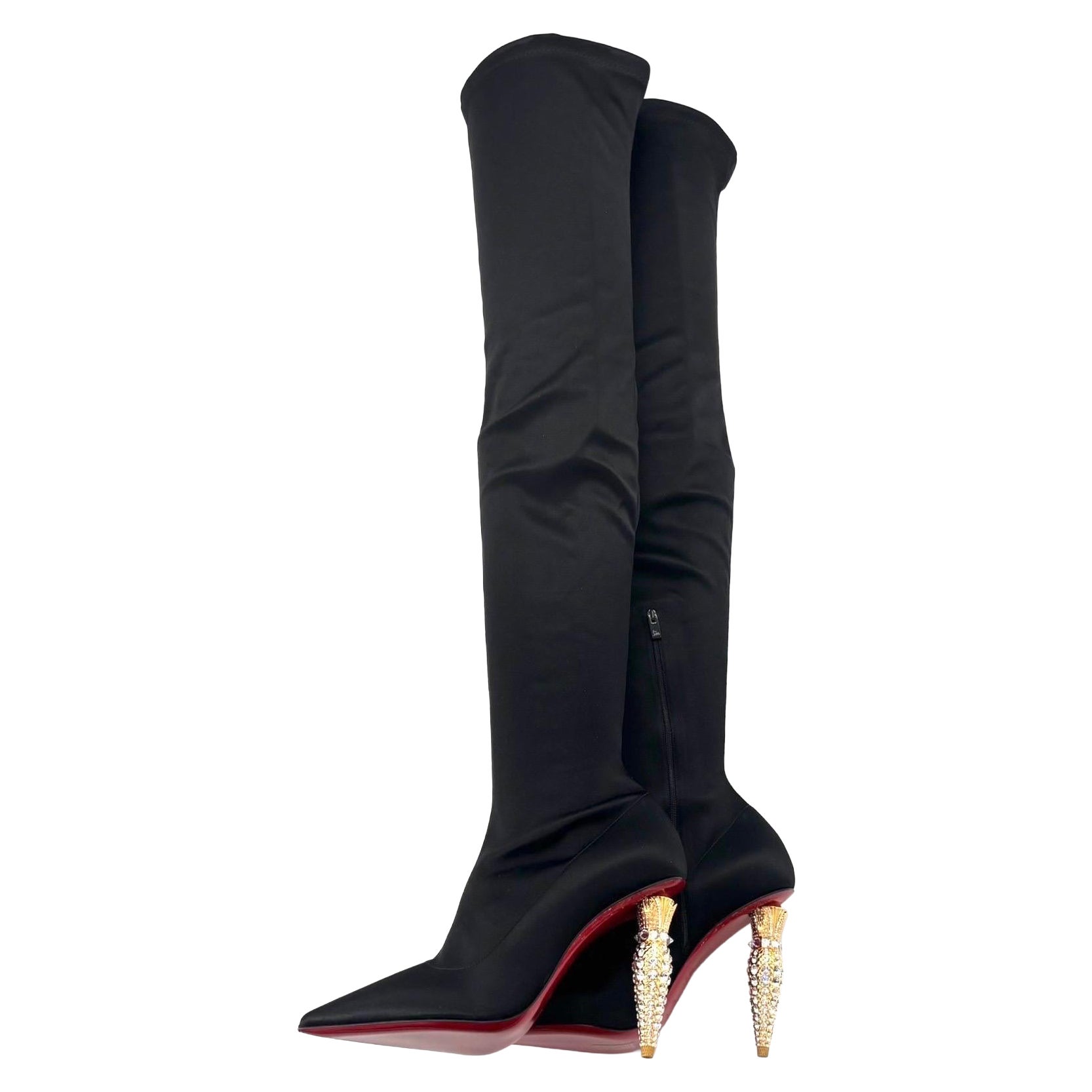 NEW Christian Louboutin Lipstrass Botta Alta Crystal Embellished OTK Boots 37.5
