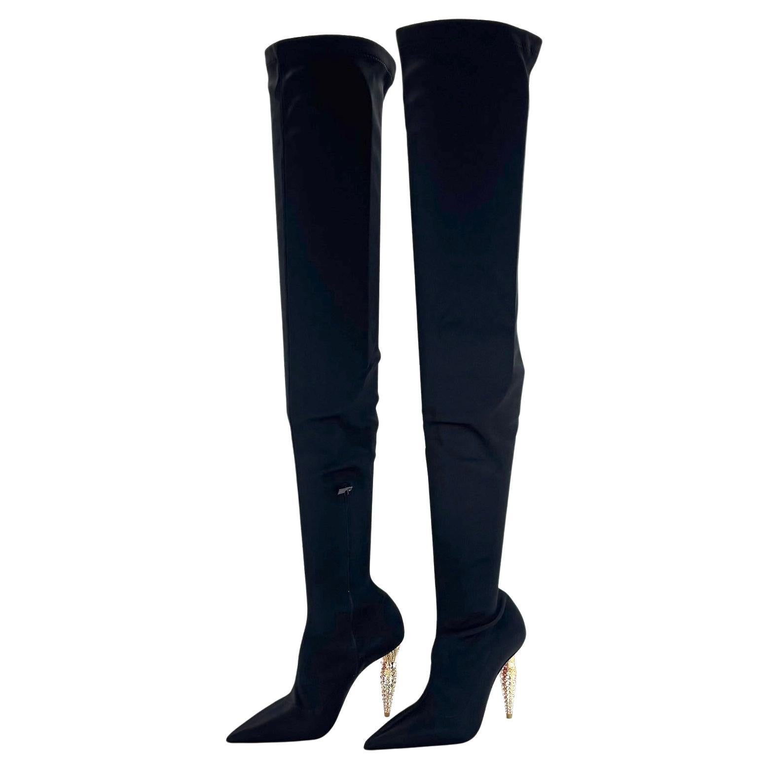 NEW Christian Louboutin Lipstrass Botta Alta Crystal Embellished OTK Boots 37.5