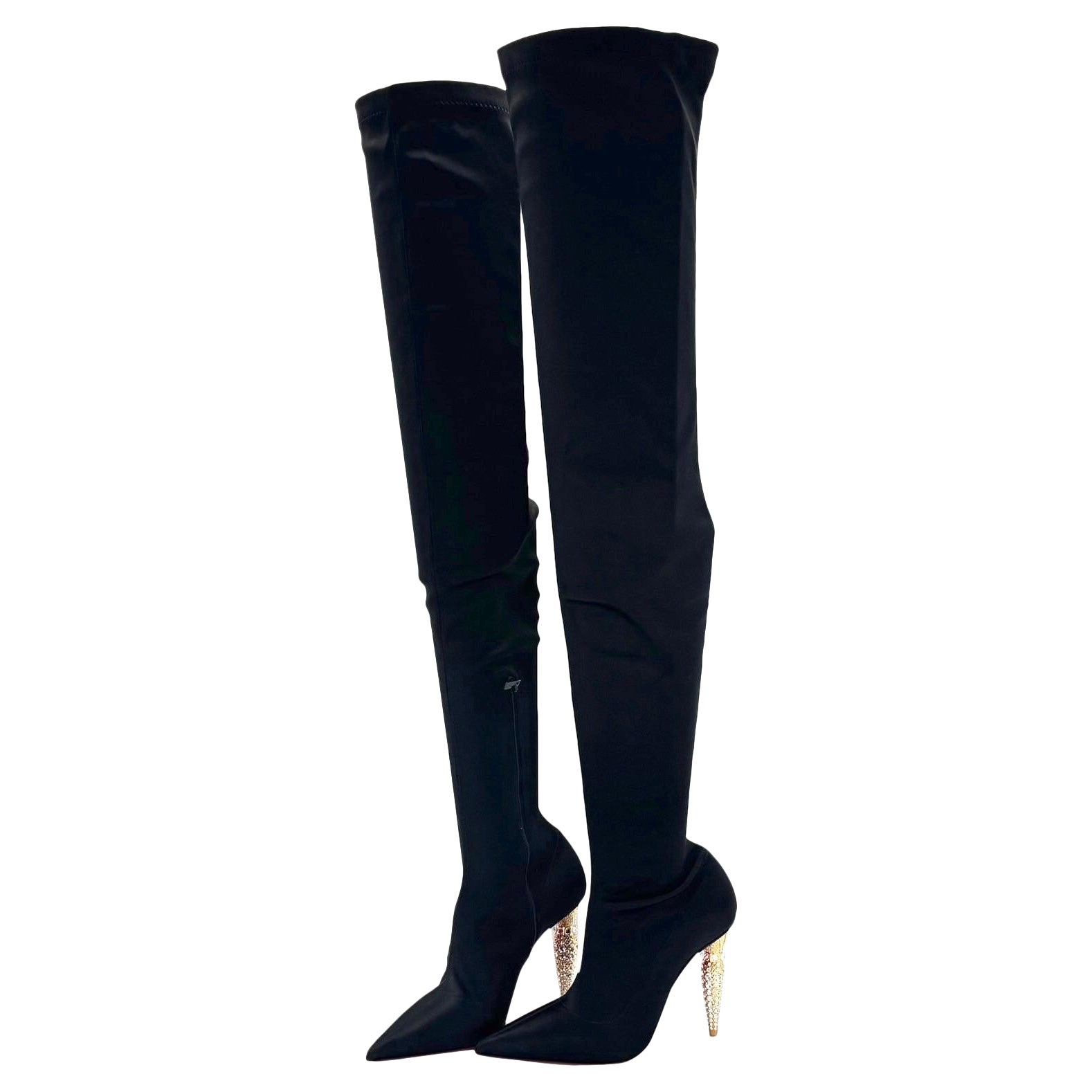NEW Christian Louboutin Lipstrass Botta Alta Crystal Over The Knee Boots 36.5