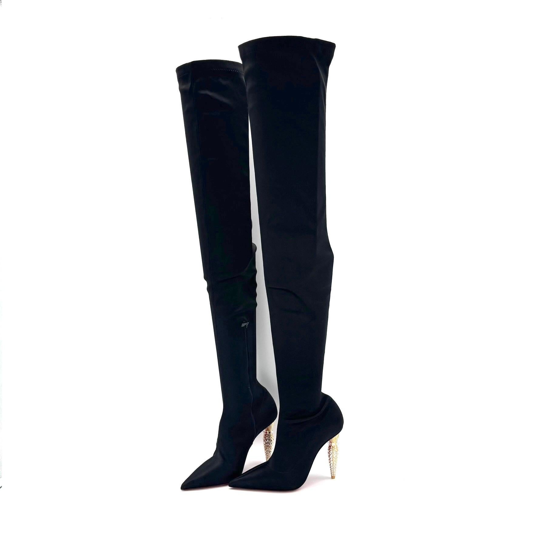 NEW Christian Louboutin Lipstrass Botta Alta Crystal Over The Knee Boots 36.5