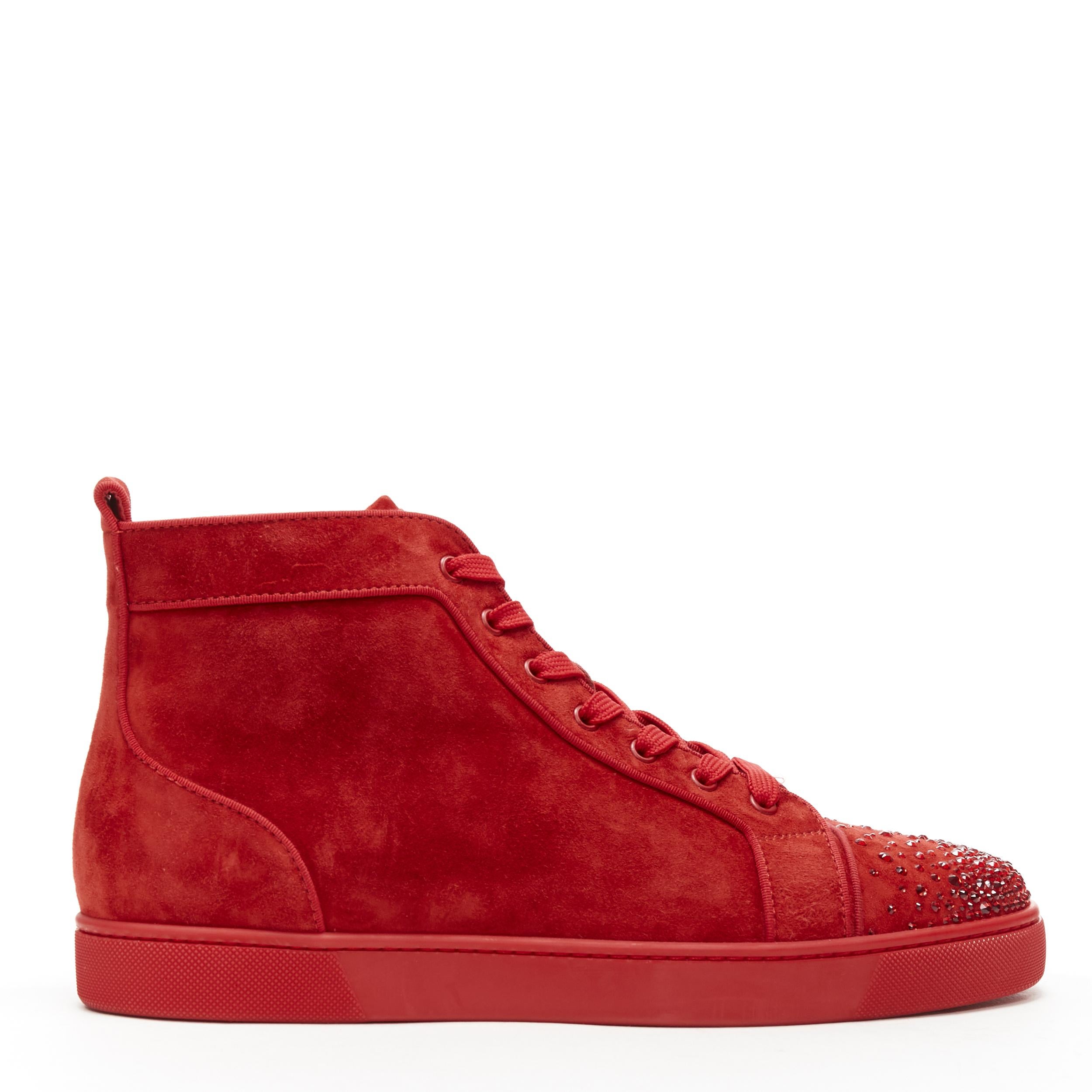 new CHRISTIAN LOUBOUTIN Lou New Degra Rougissime red strass toe sneakers EU45
Brand: Christian Louboutin
Designer: Christian Louboutin
Model Name / Style: Lou New Degra
Material: Suede
Color: Red
Pattern: Solid
Closure: Lace up
Extra Detail: Style