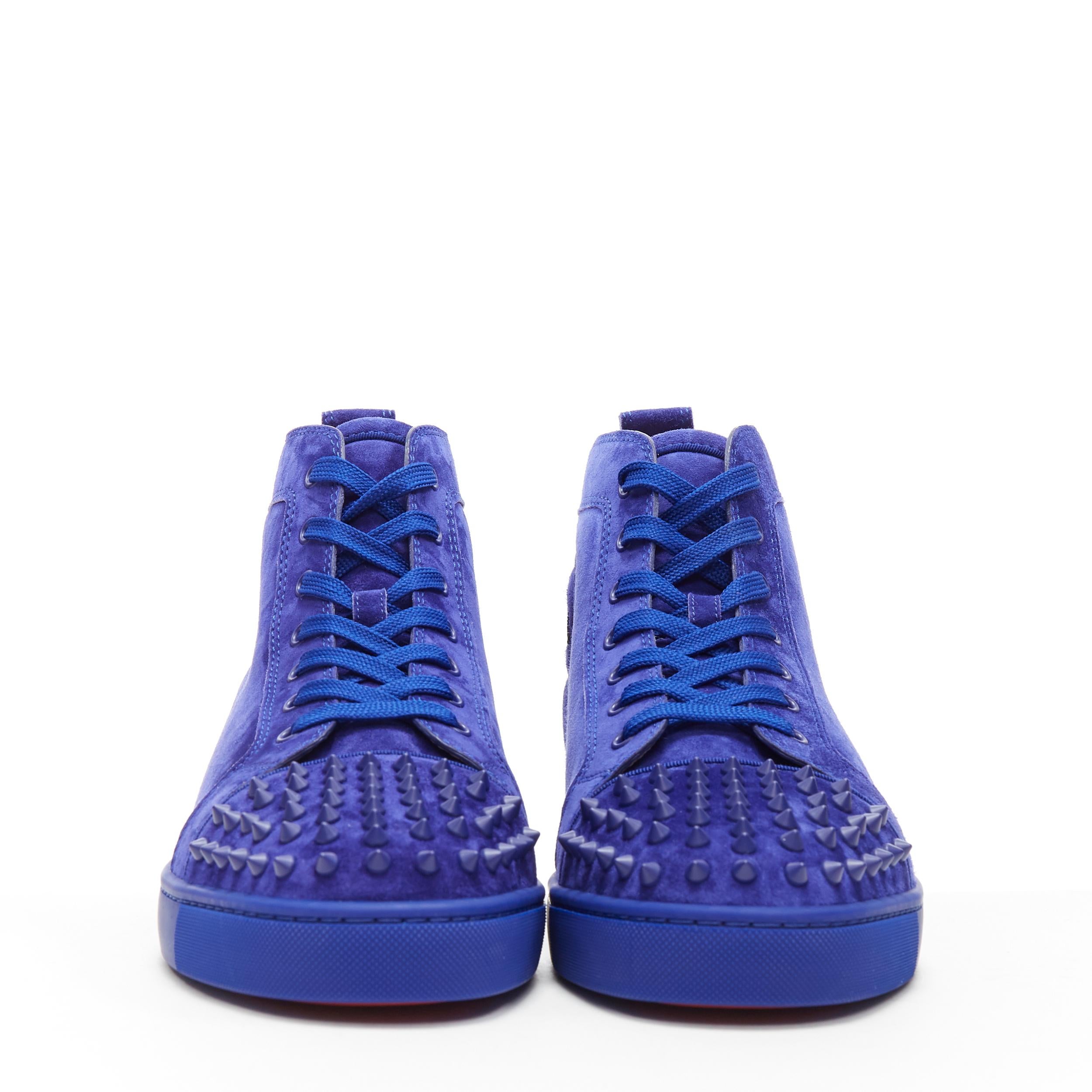 Blue new CHRISTIAN LOUBOUTIN Lou Spikes Orla cobalt blue suede high top sneakers EU45