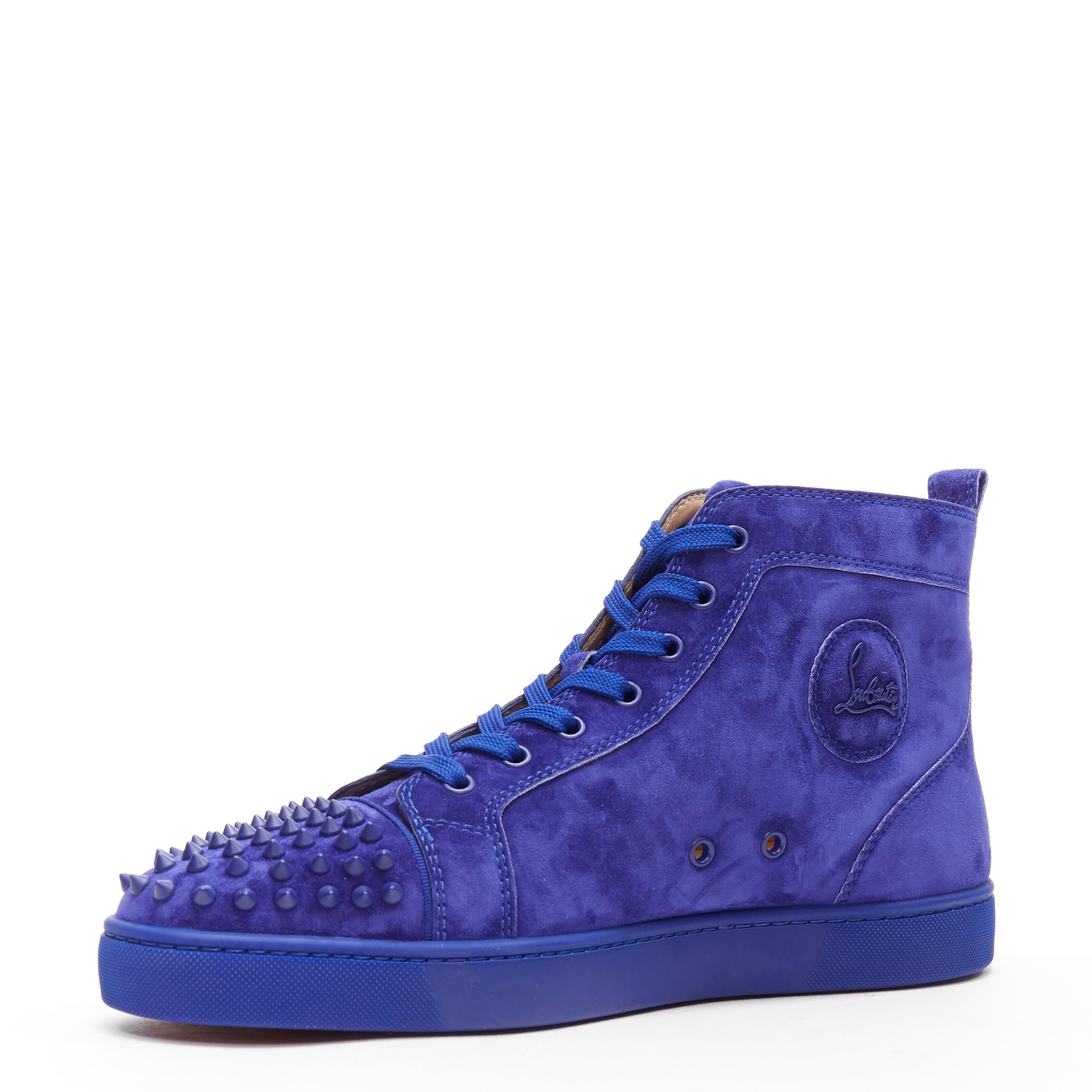 new CHRISTIAN LOUBOUTIN Lou Spikes Orla cobalt blue suede high top sneakers EU45 In New Condition In Hong Kong, NT