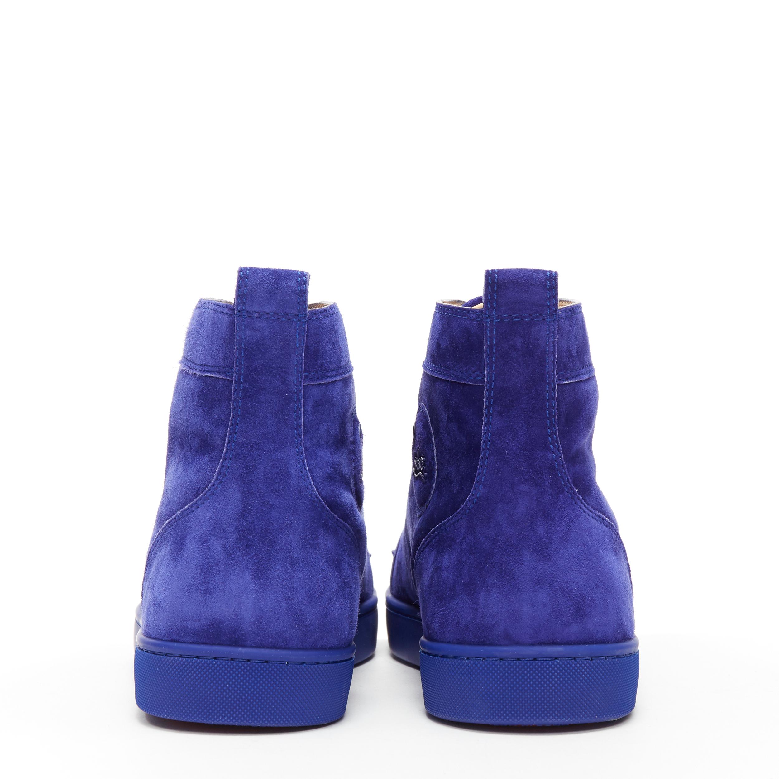 Men's new CHRISTIAN LOUBOUTIN Lou Spikes Orla cobalt blue suede high top sneakers EU45