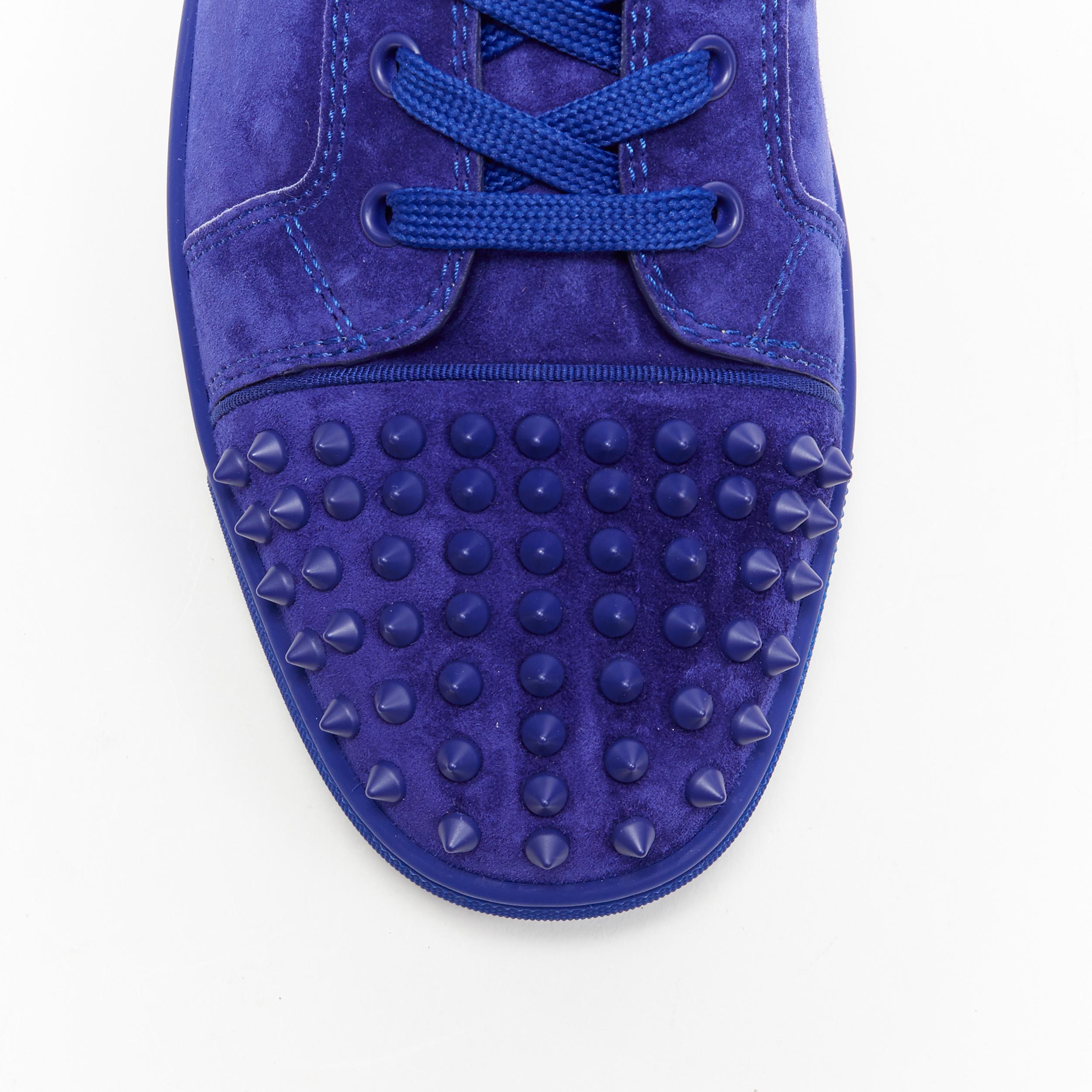new CHRISTIAN LOUBOUTIN Lou Spikes Orla cobalt blue suede high top sneakers EU45 2